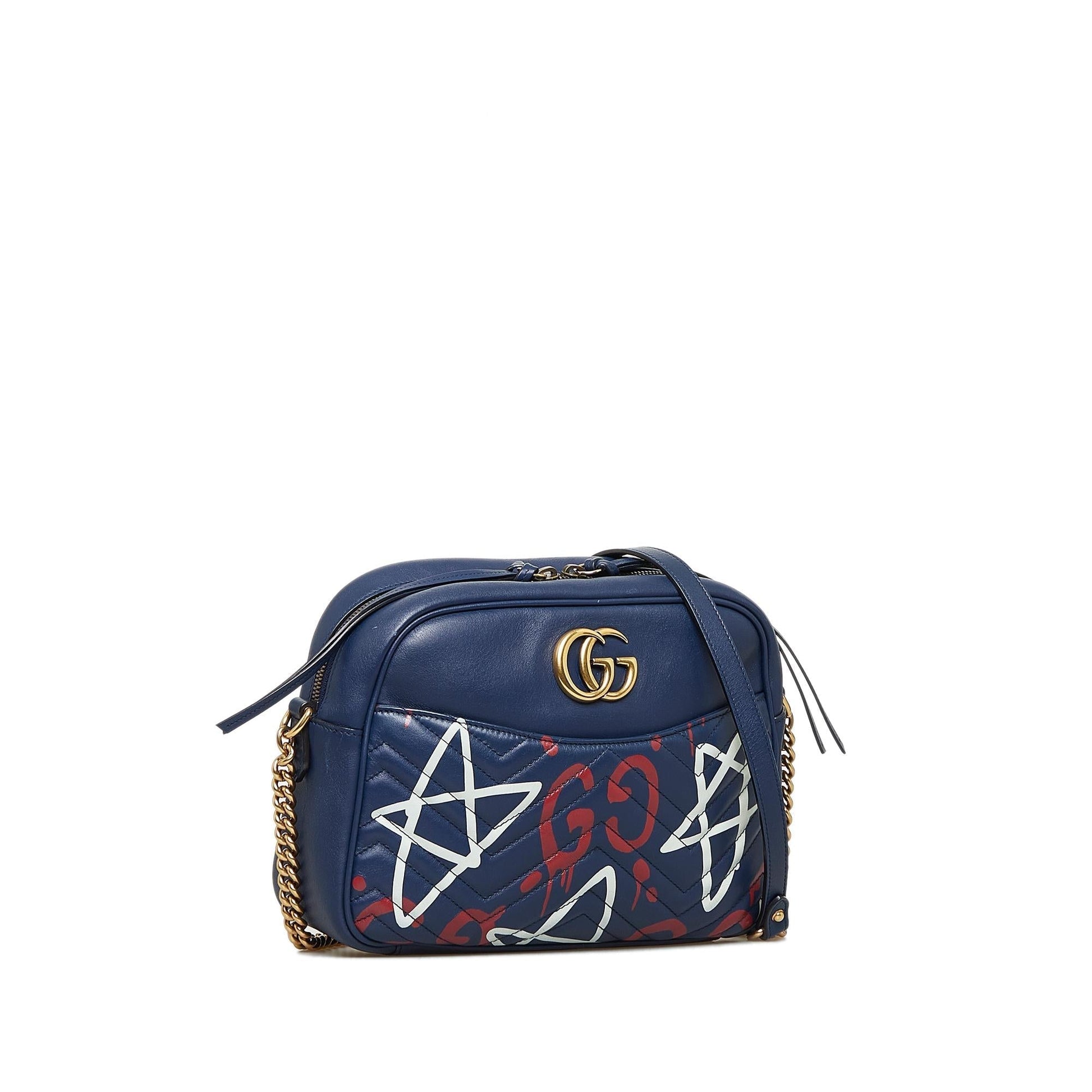 Gucci GG Marmont Ghost SHG-eT5r9s Calf Blue Crossbody Bag