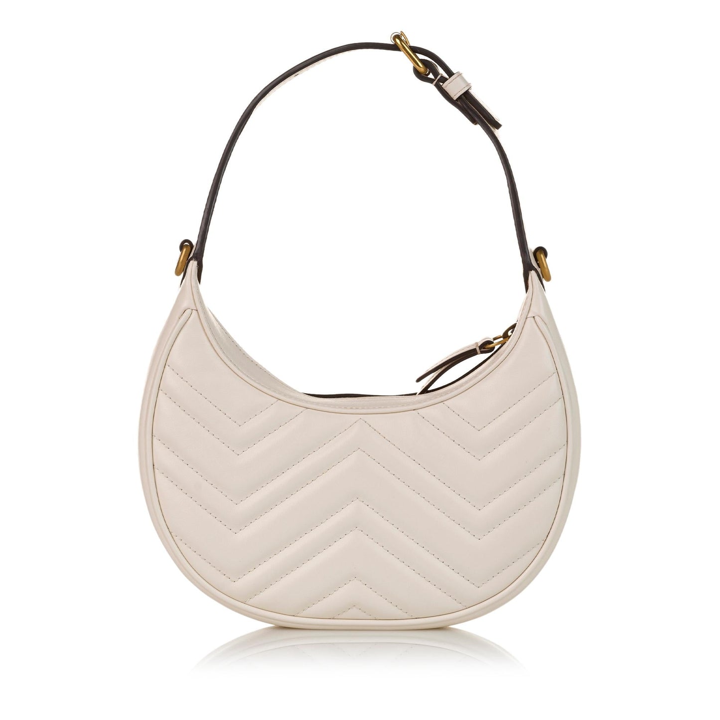 Gucci GG Marmont Half Moon Shaped Matelasse Leather White Satchel Bag