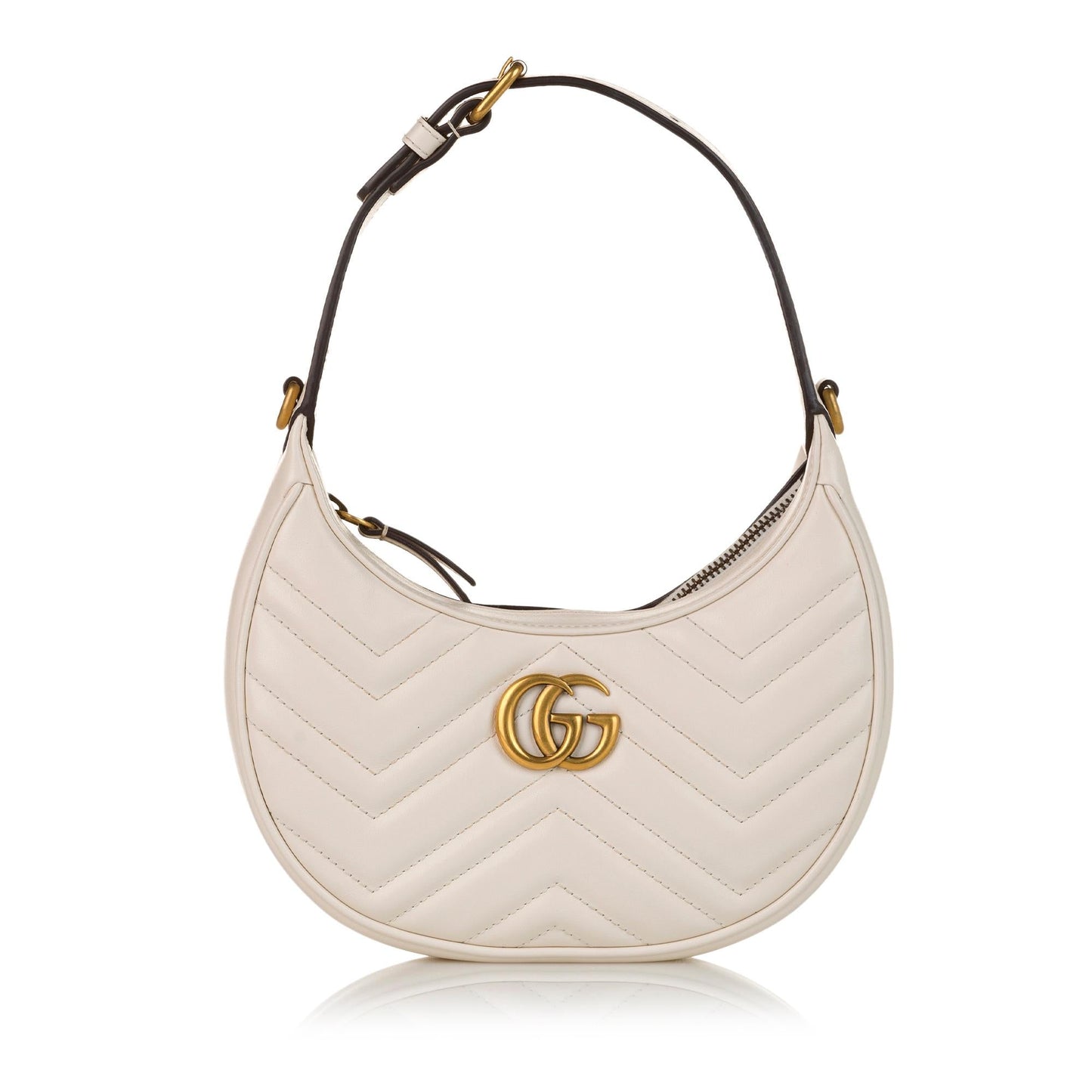 Gucci GG Marmont Half Moon Shaped Matelasse Leather White Satchel Bag