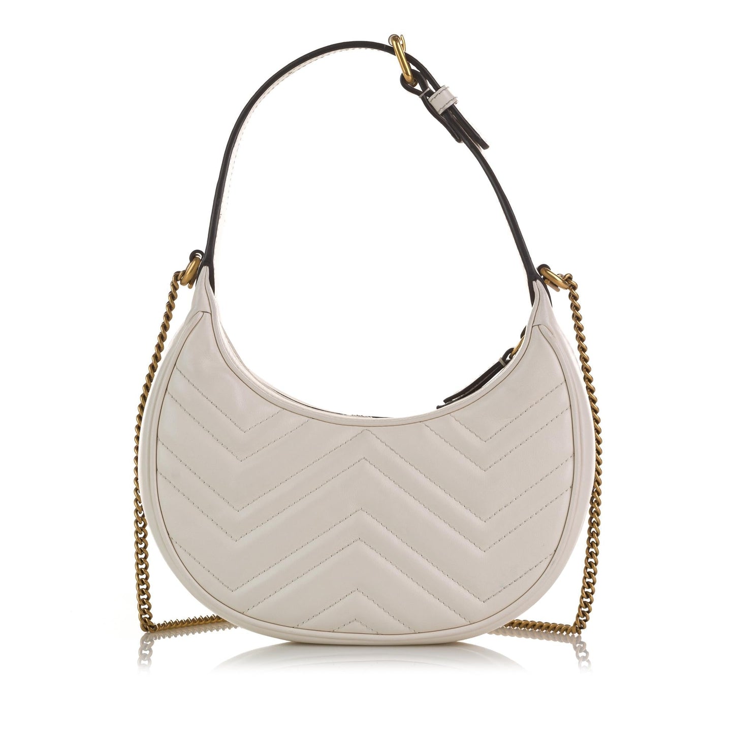 Gucci GG Marmont Half Moon Shaped Calf White Mini Satchel Bag