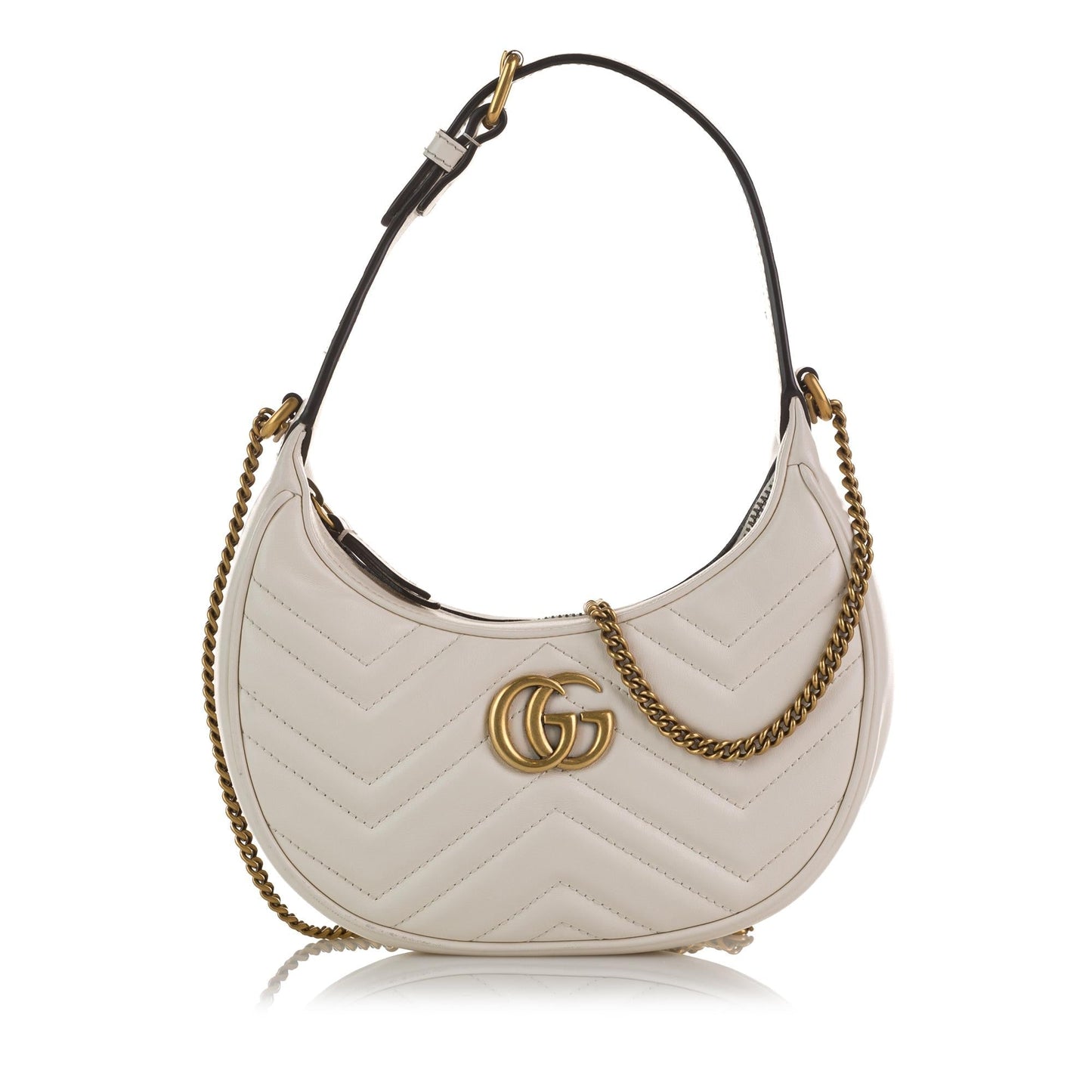 Gucci GG Marmont Half Moon Shaped Calf White Mini Satchel Bag