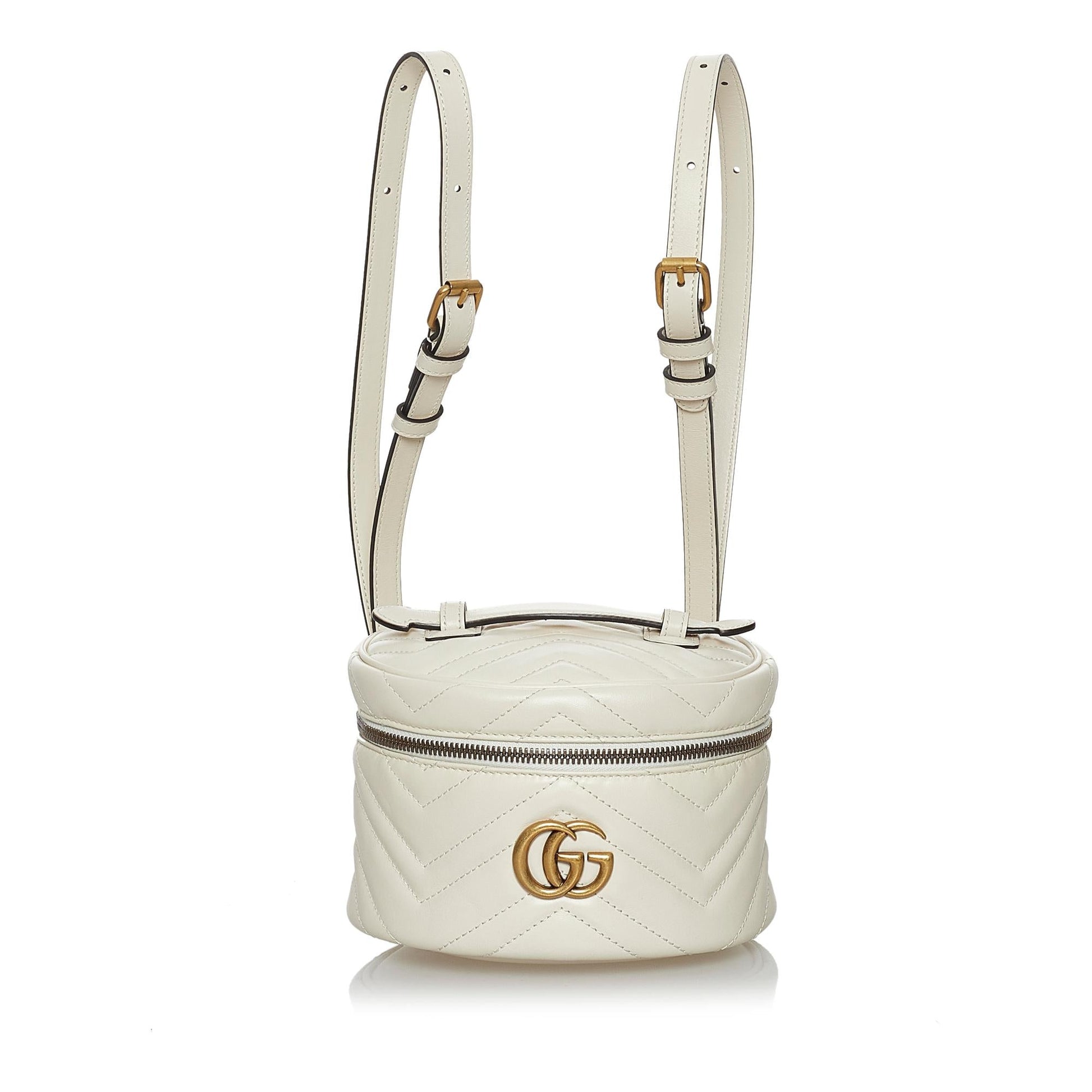 Gucci GG Marmont Round Backpack SHG Leather Calf White
