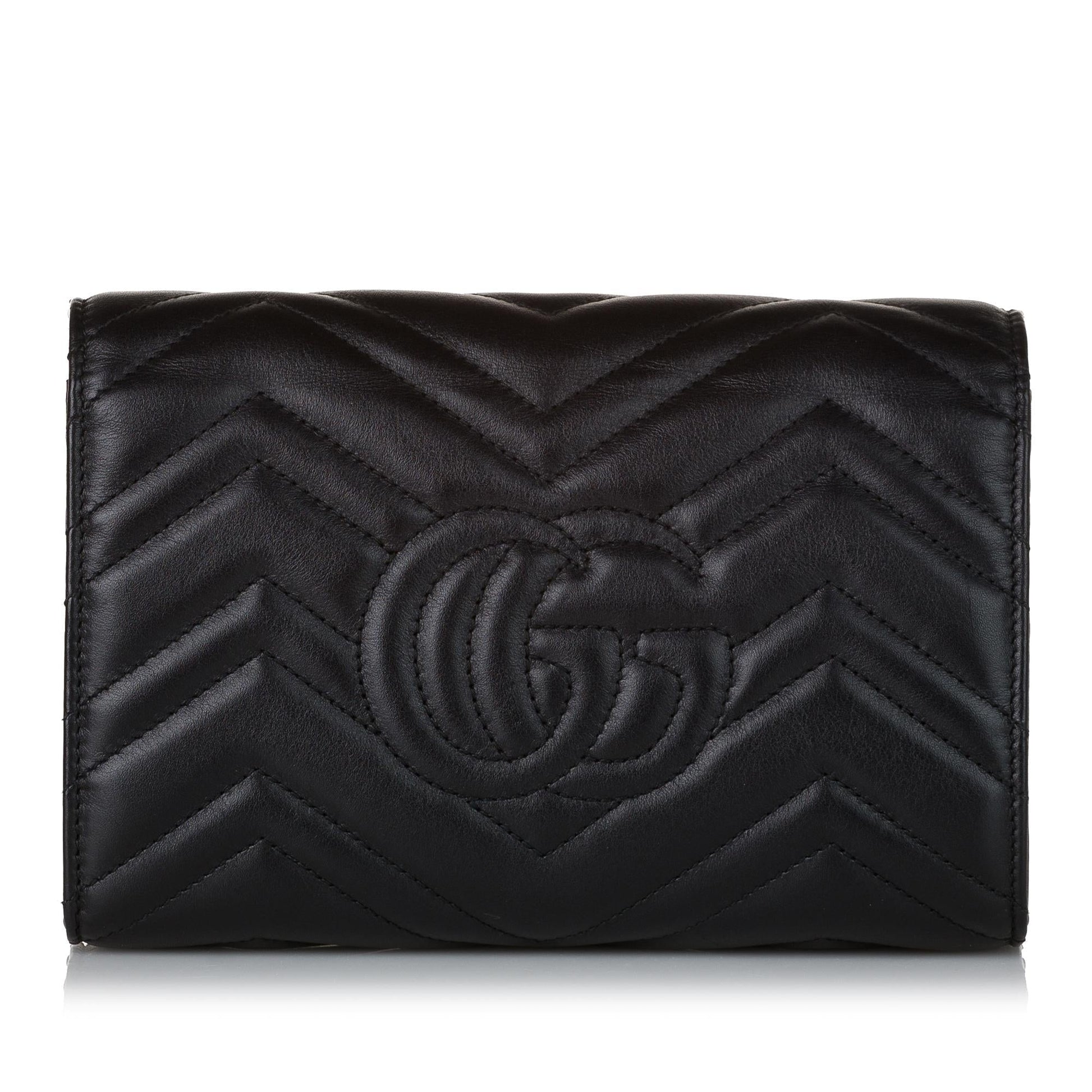 Gucci GG Marmont Wallet On SHG Leather Calf Black Chain Crossbody Bag Chain Shg