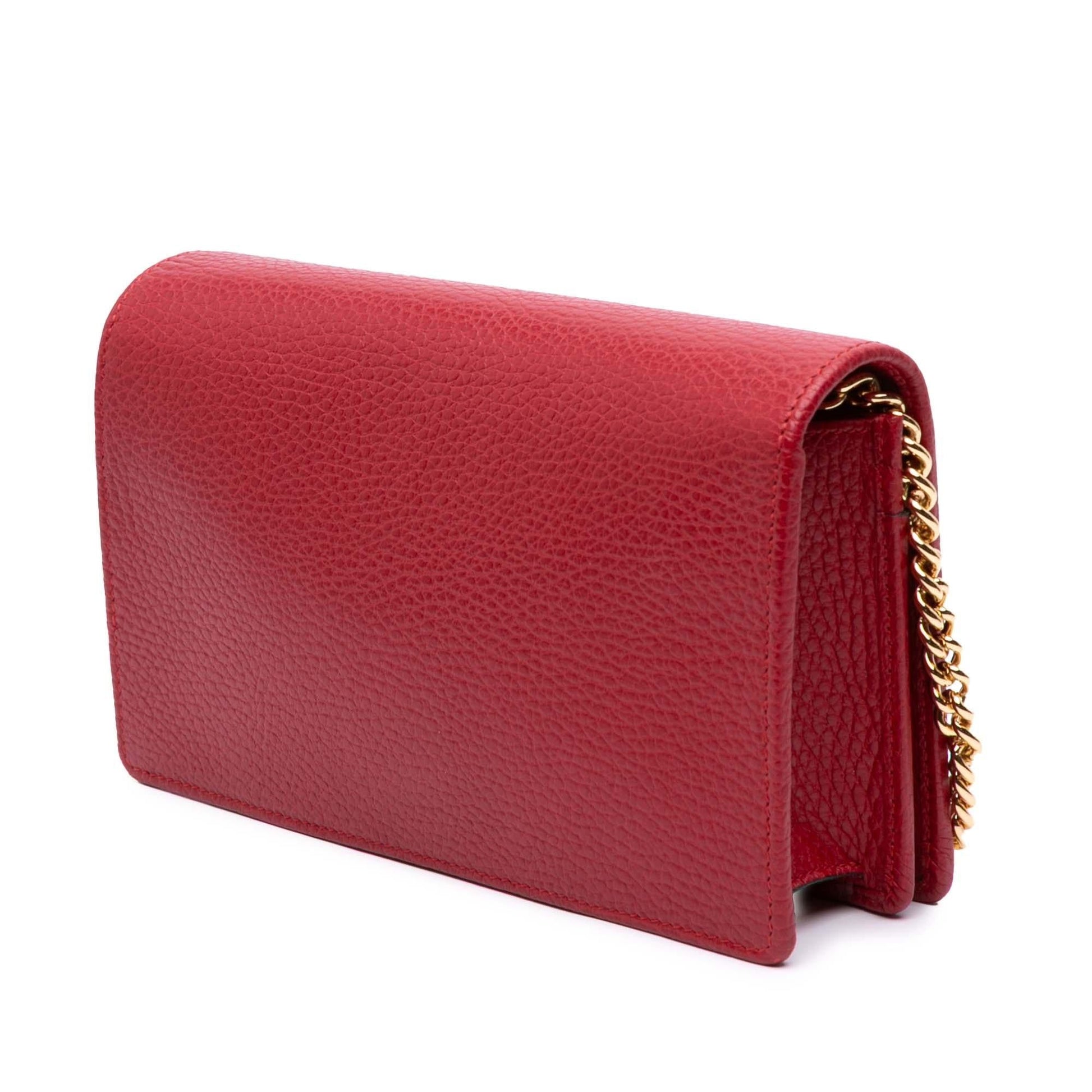 Gucci GG Marmont Wallet On Leather Calf Red Chain Crossbody Bag