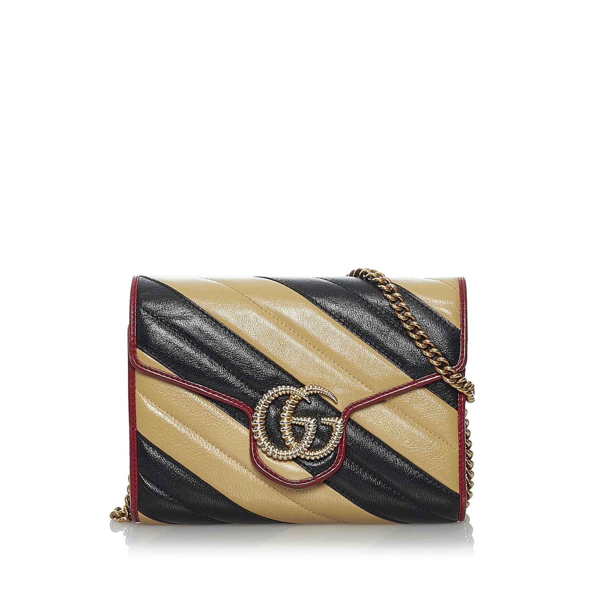 Gucci GG Marmont Wallet on SHG Leather Calf Brown Chain Crossbody Bag