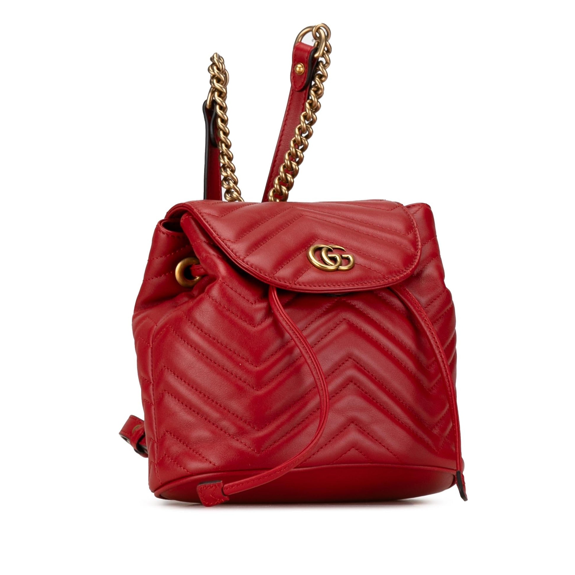 Gucci GG Marmont Backpack SHG-FFaOxi Matelasse Calf Red