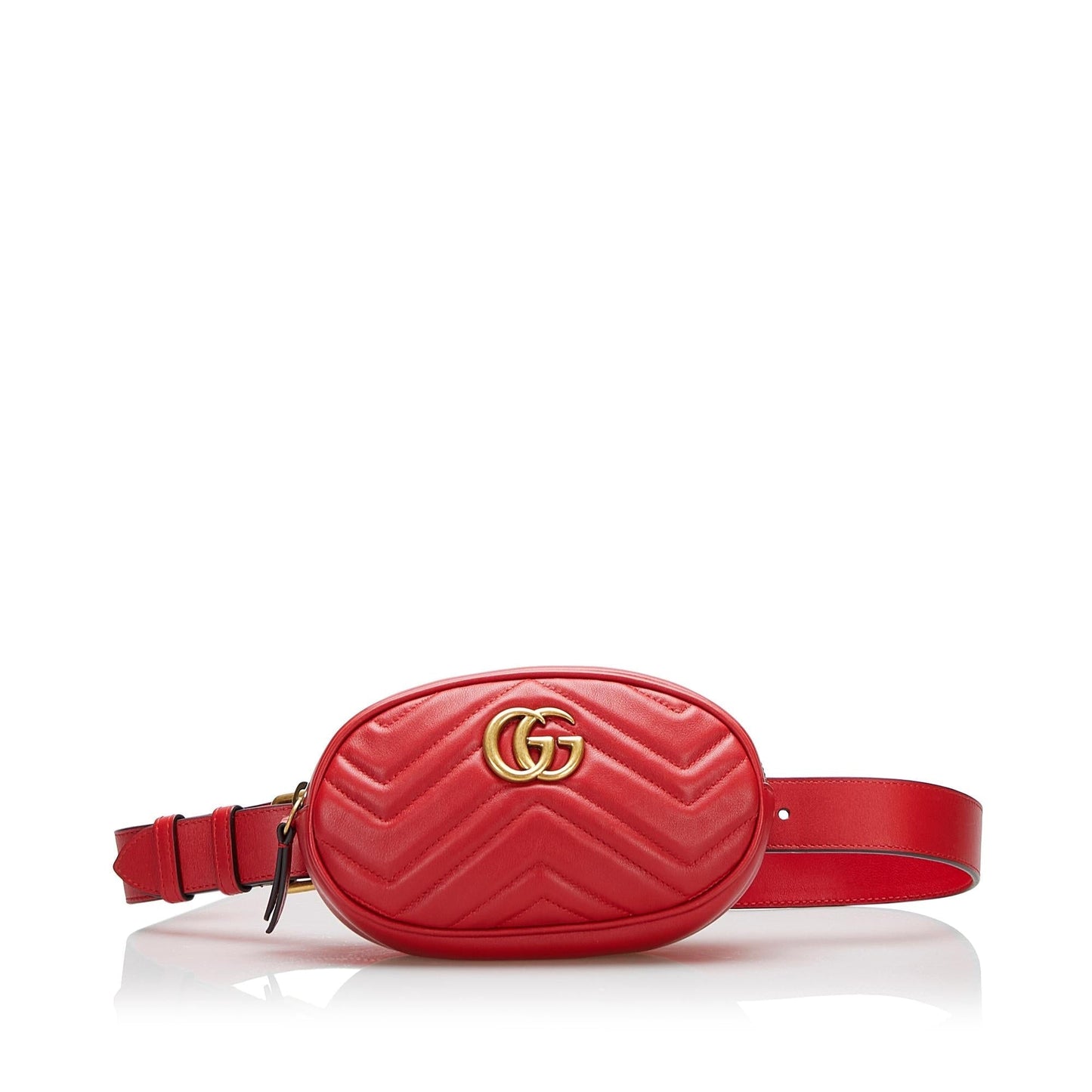 Gucci GG Marmont Belt SHG-O8LhMP Matelasse Calf Red Accessory