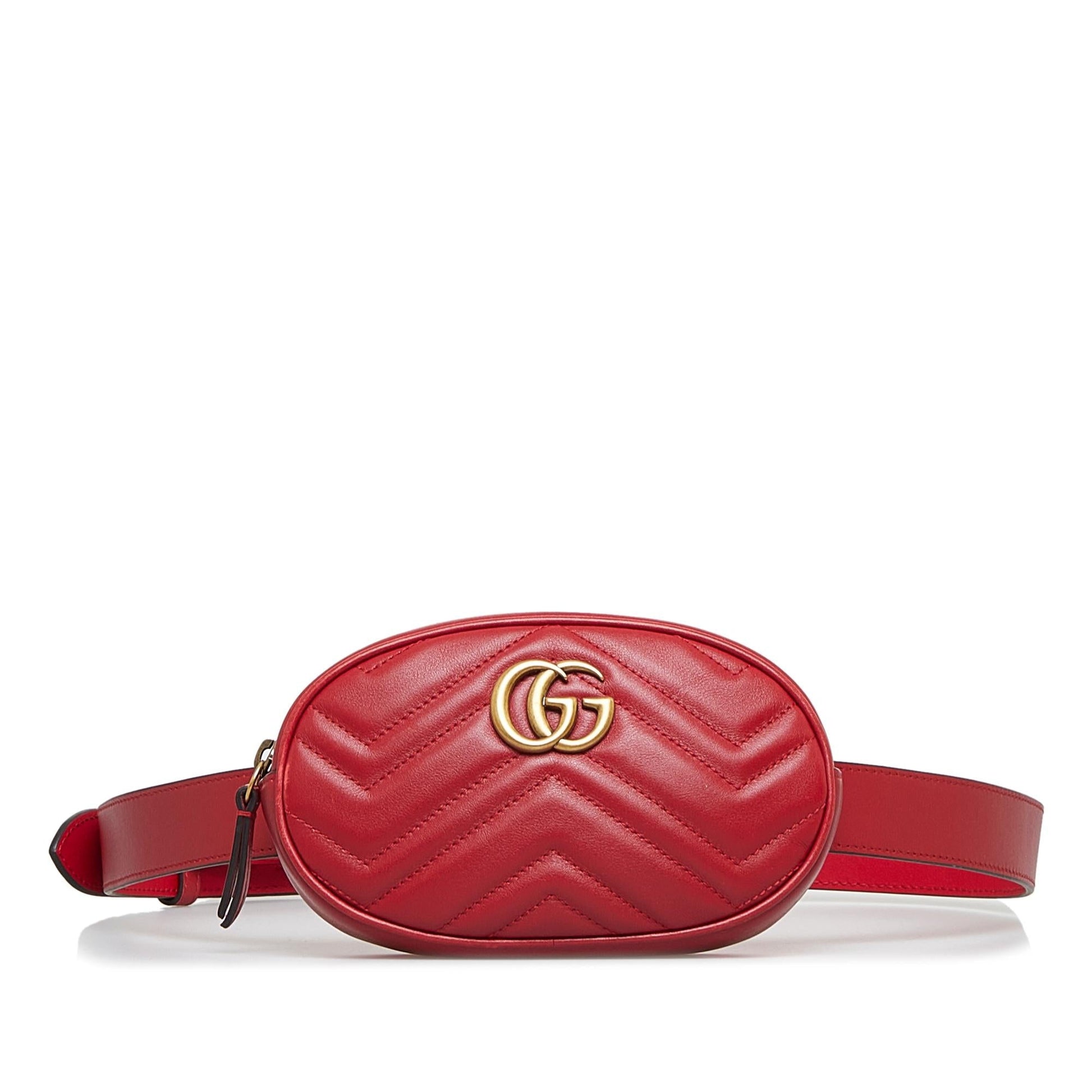 Gucci GG Marmont Belt SHG-rueAua Matelasse Calf Red Accessory