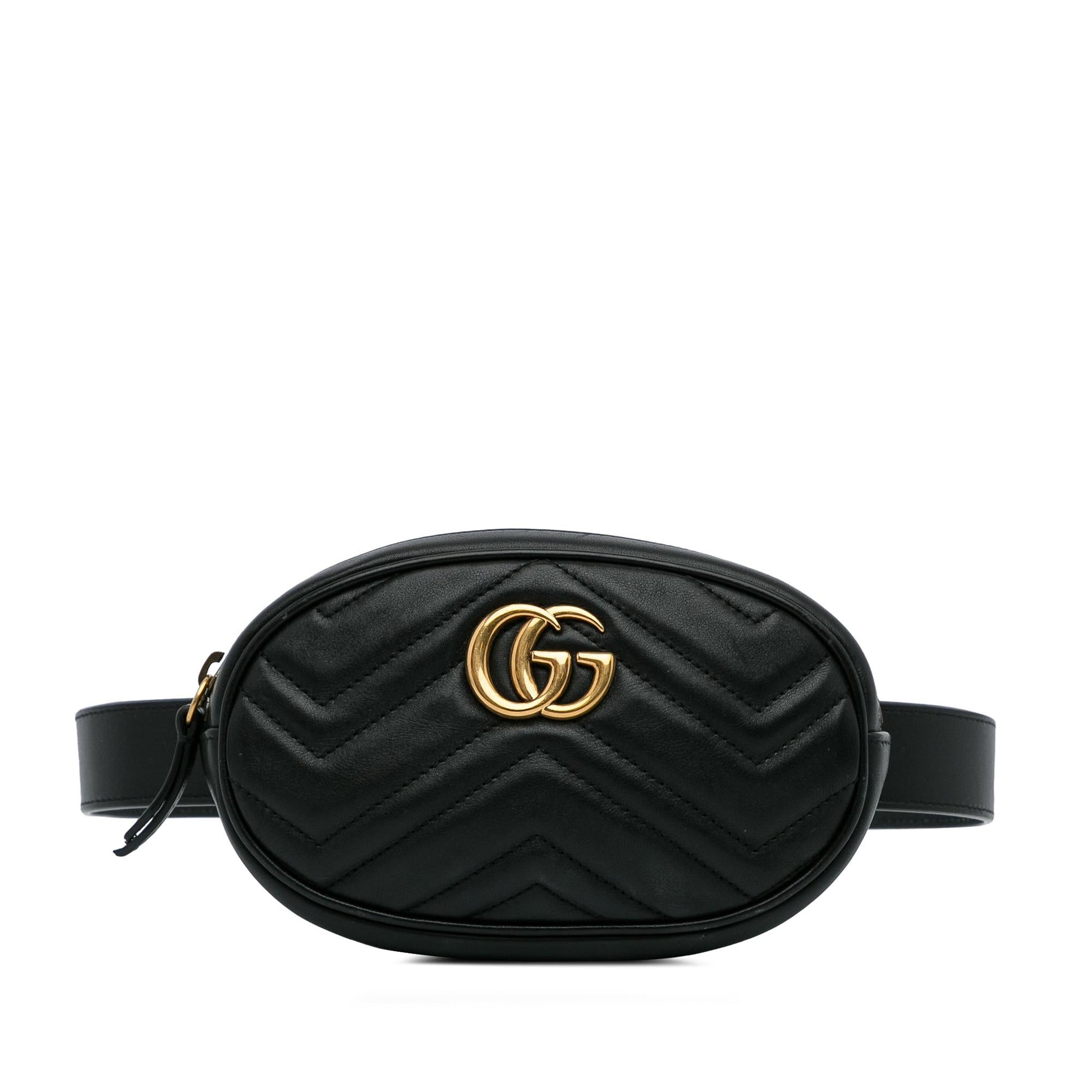 Gucci GG Marmont Belt SHG-NixrlN Matelasse Calf Black Accessory