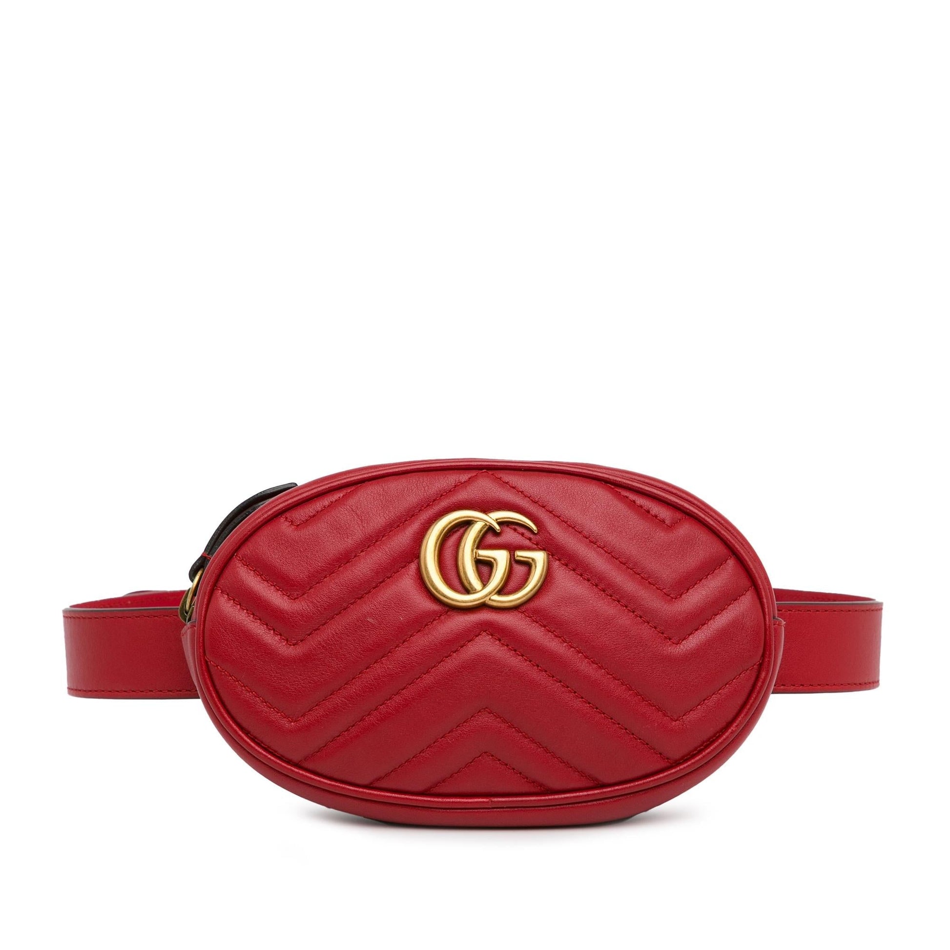 Gucci GG Marmont Belt SHG-wVMBWi Matelasse Calf Red Accessory