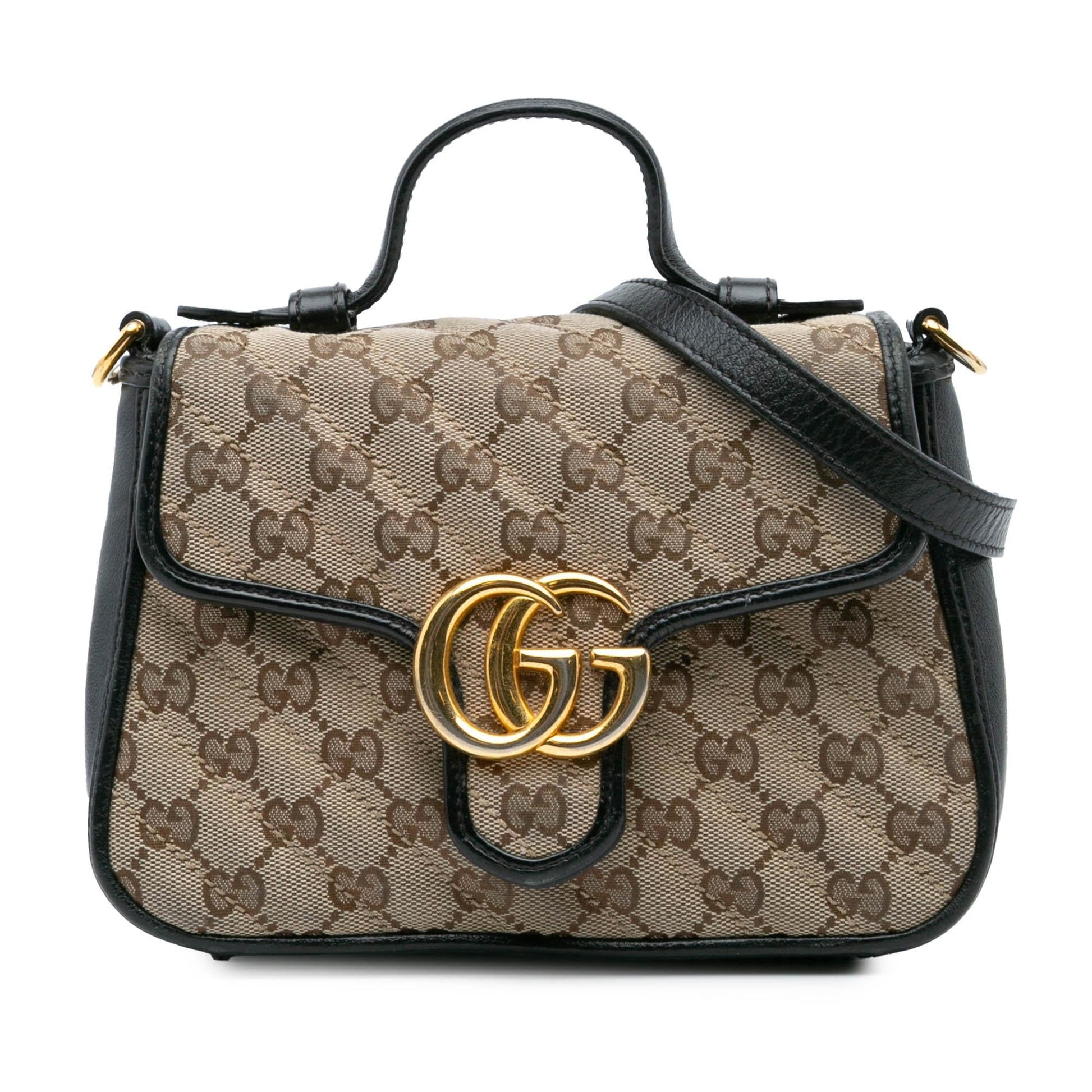 Gucci GG Marmont Top Handle Matelasse Canvas Calf Brown Satchel Bag