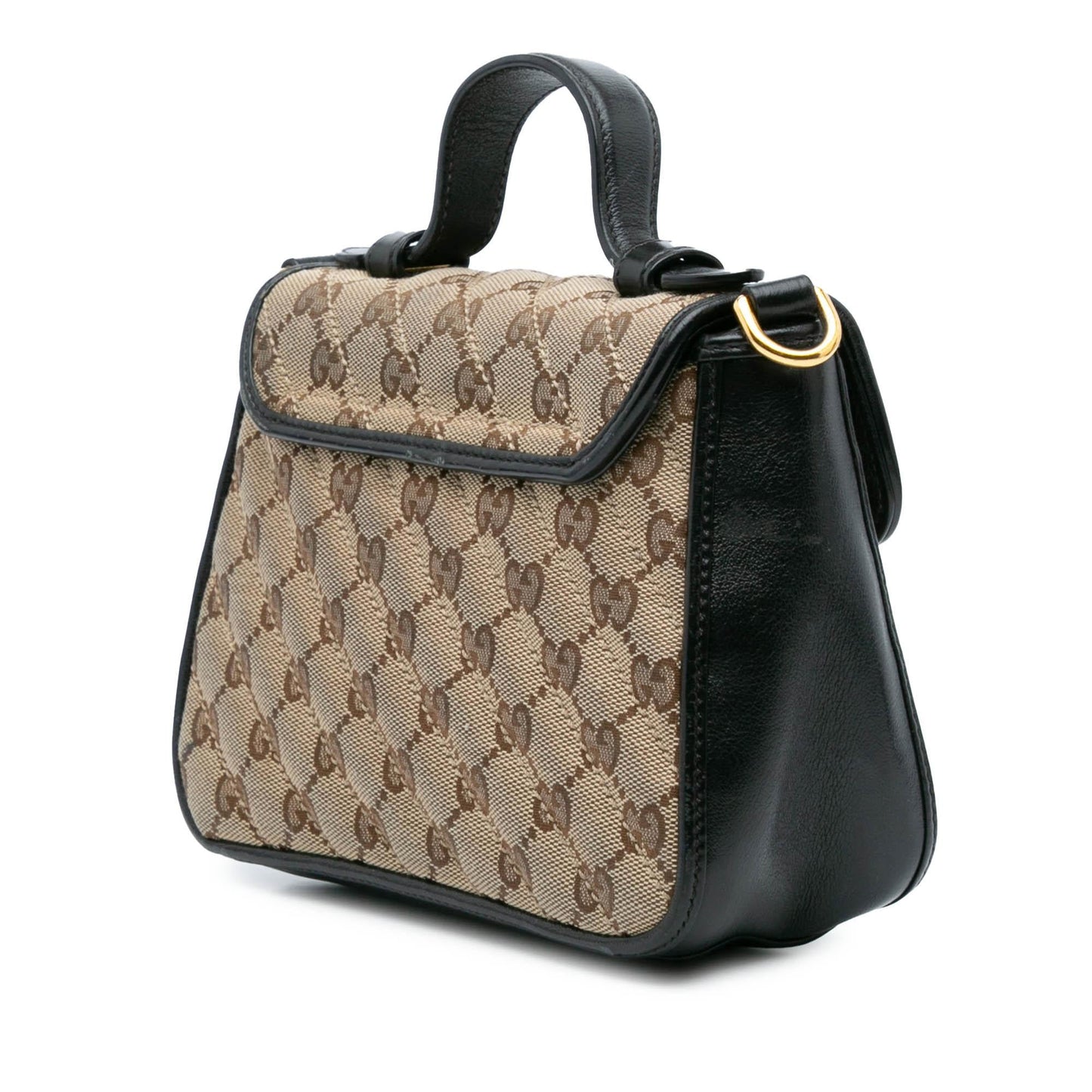 Gucci GG Marmont Top Handle Matelasse Canvas Calf Brown Satchel Bag