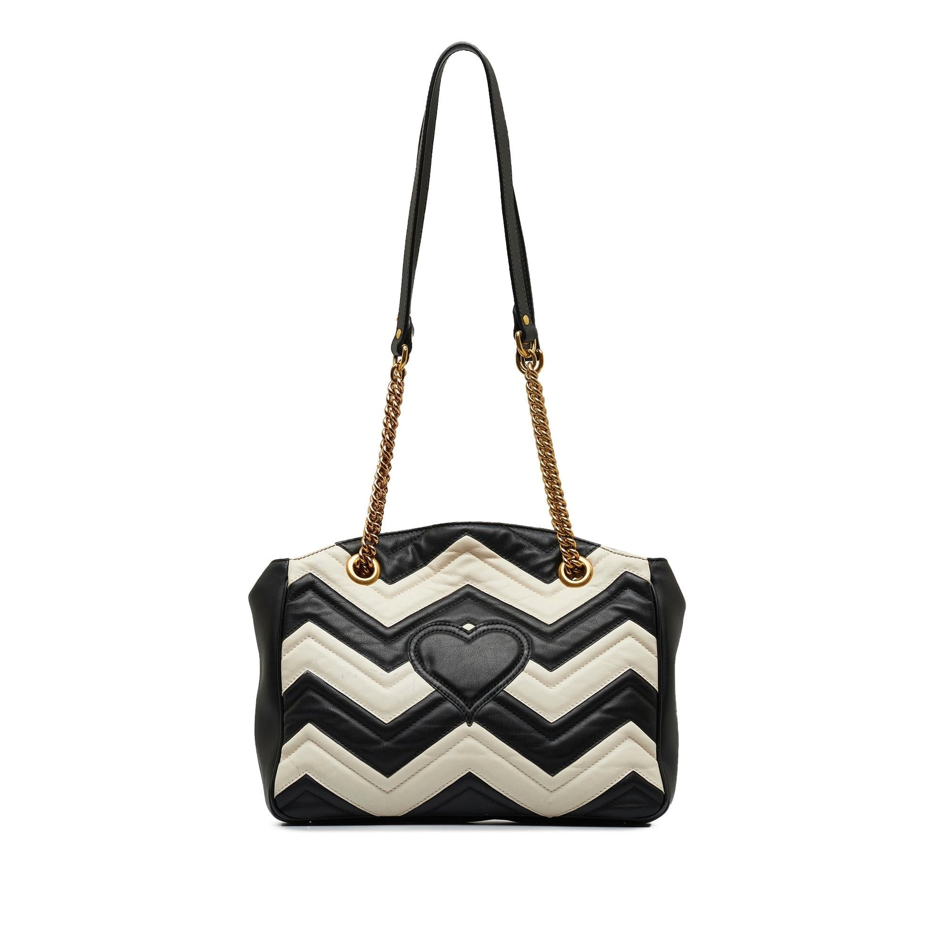 Gucci GG Marmont Chain SHG-GMyiRZ Matelasse Calf Black White Shoulder Bag