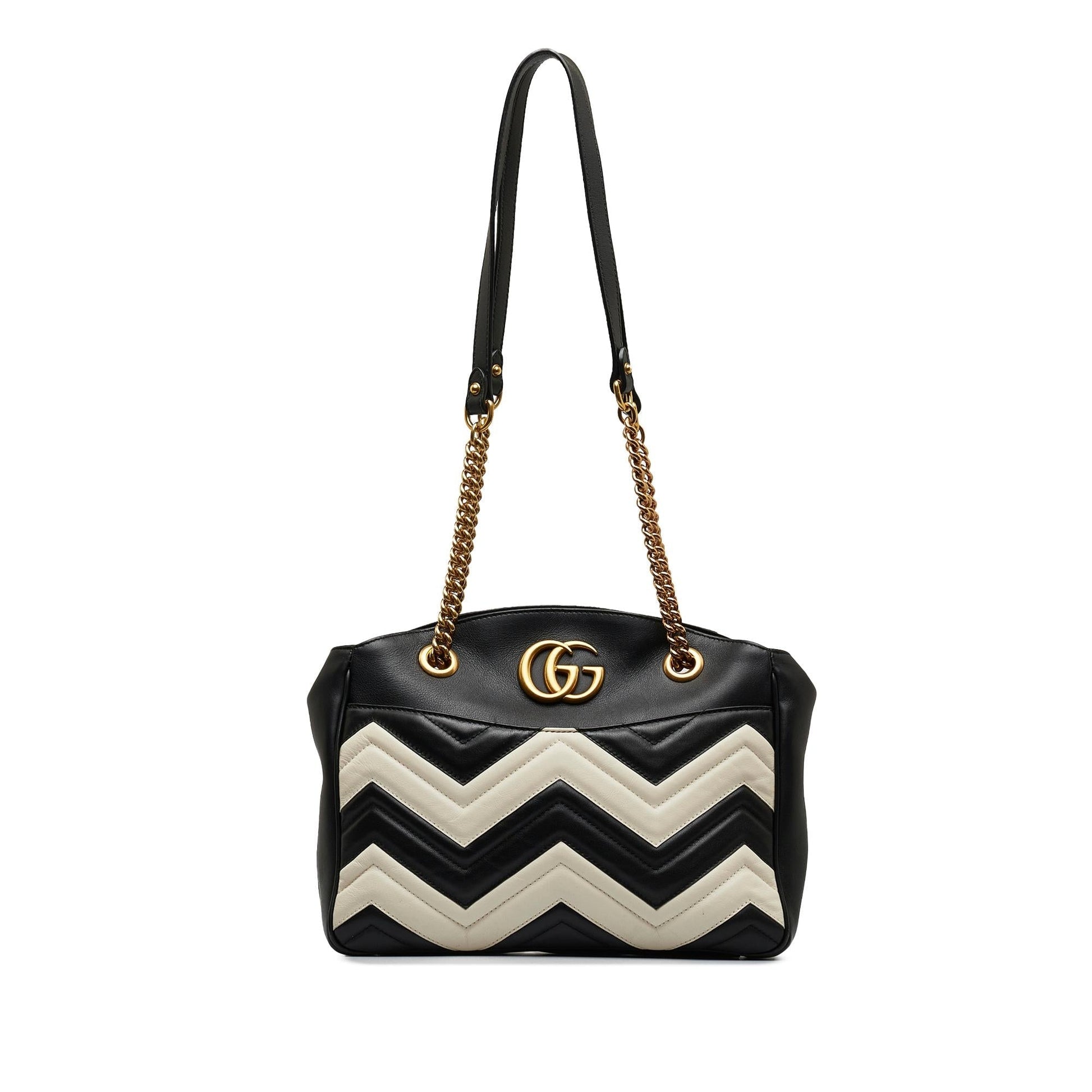 Gucci GG Marmont Chain SHG-GMyiRZ Matelasse Calf Black White Shoulder Bag