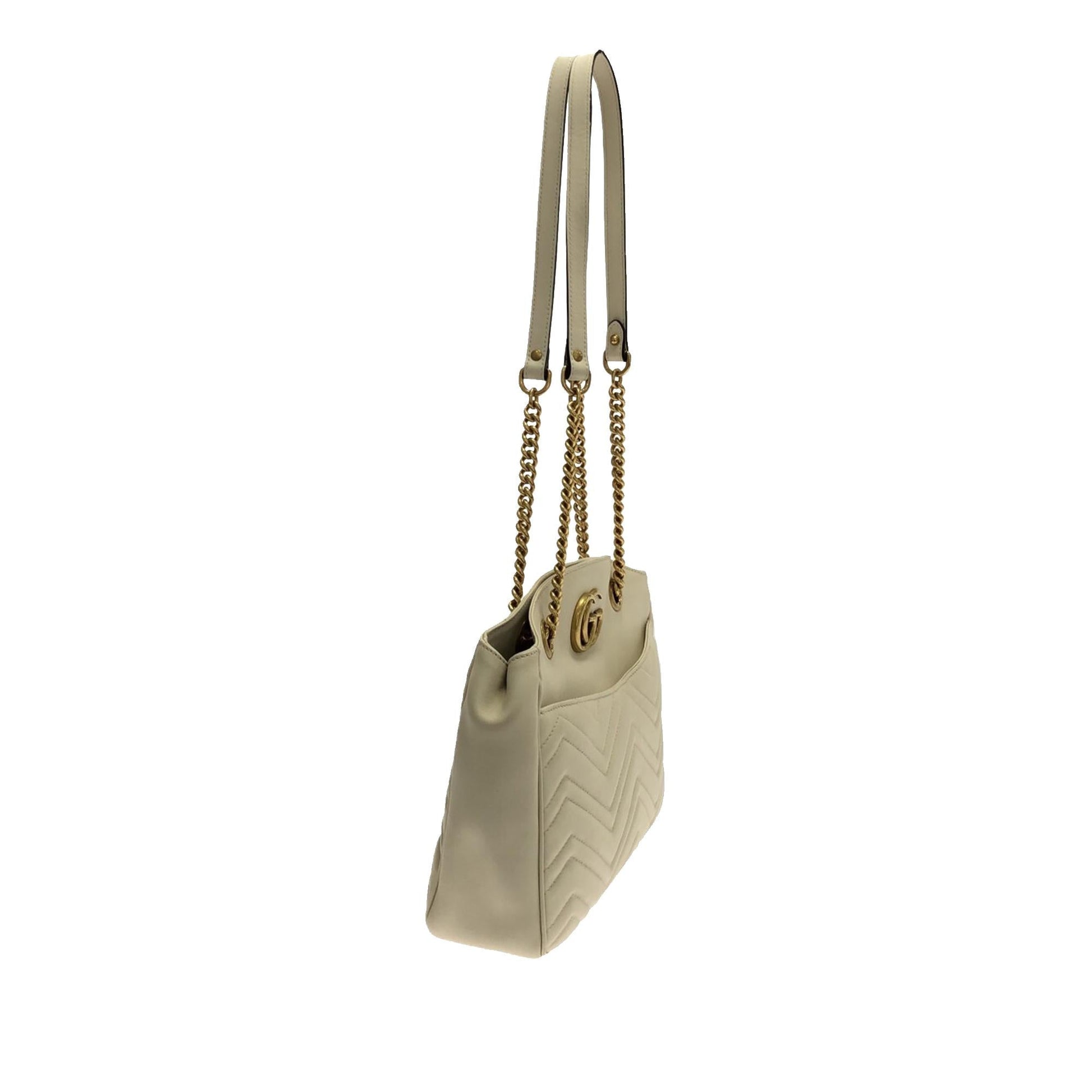 Gucci GG Marmont SHG-iMHDhJ Matelasse Calf White Chain Tote Bag