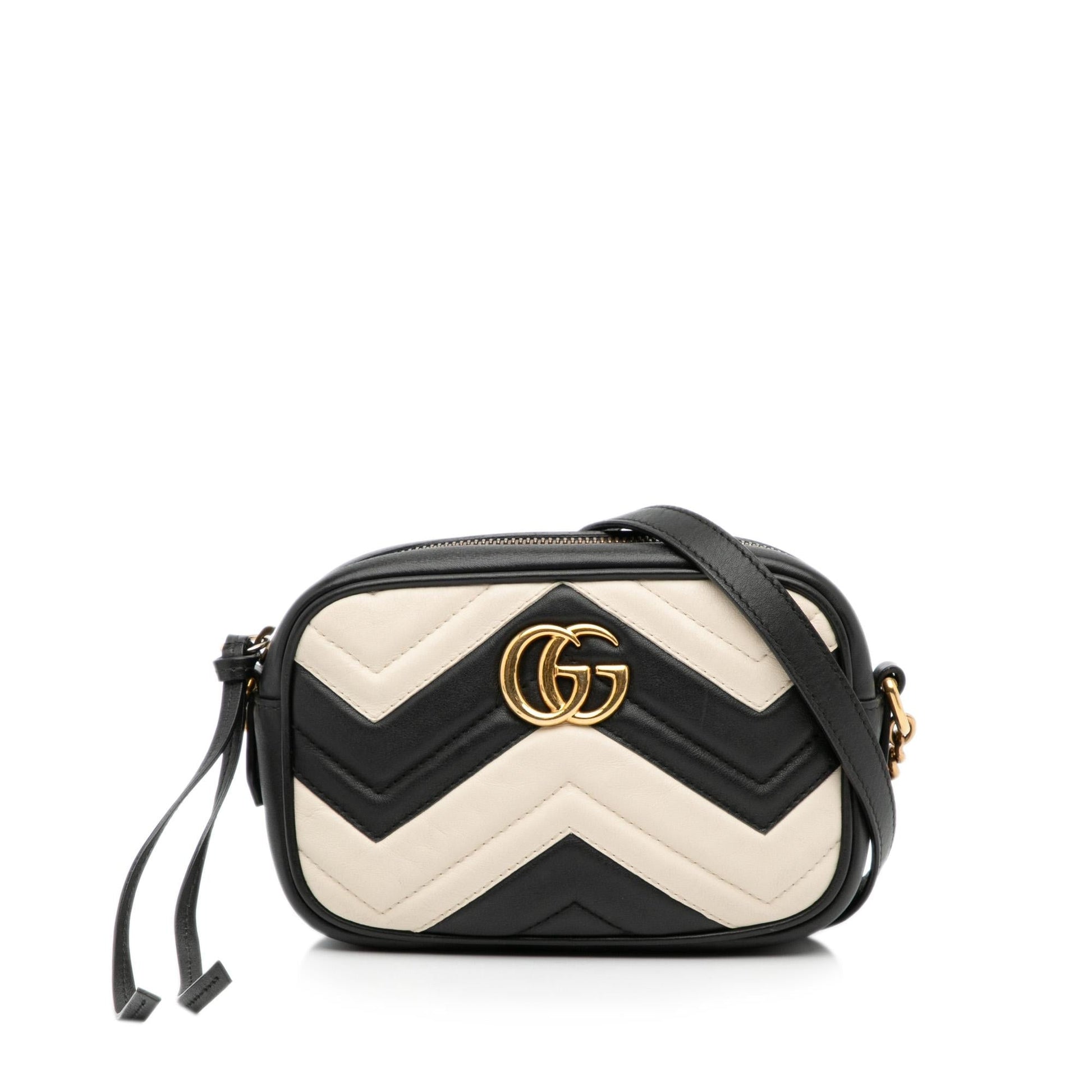 Gucci GG Marmont SHG-xvPkJi Matelasse Calf Black White Crossbody Bag