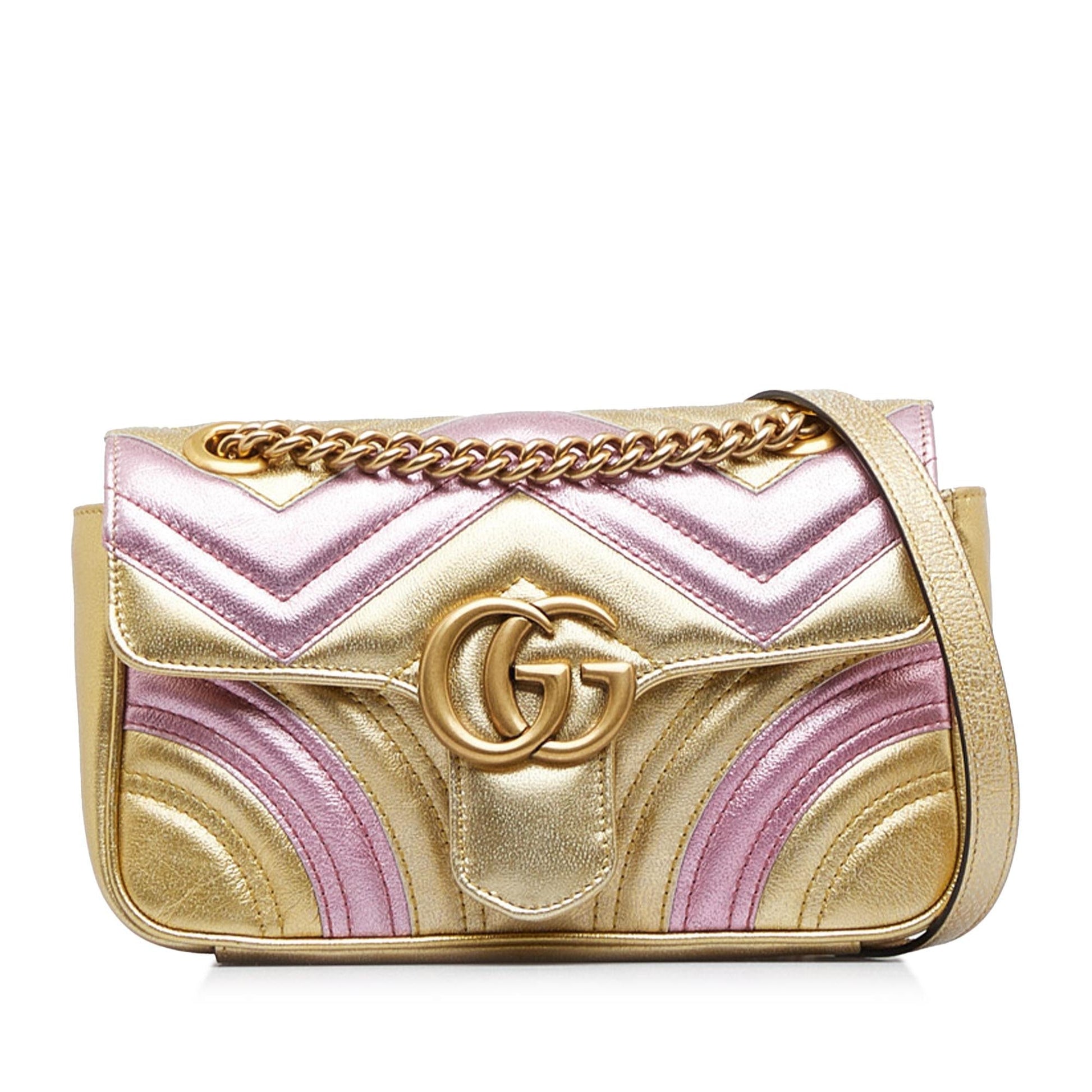 Gucci GG Marmont SHG-IzbFlG Matelasse Calf Gold Crossbody Bag
