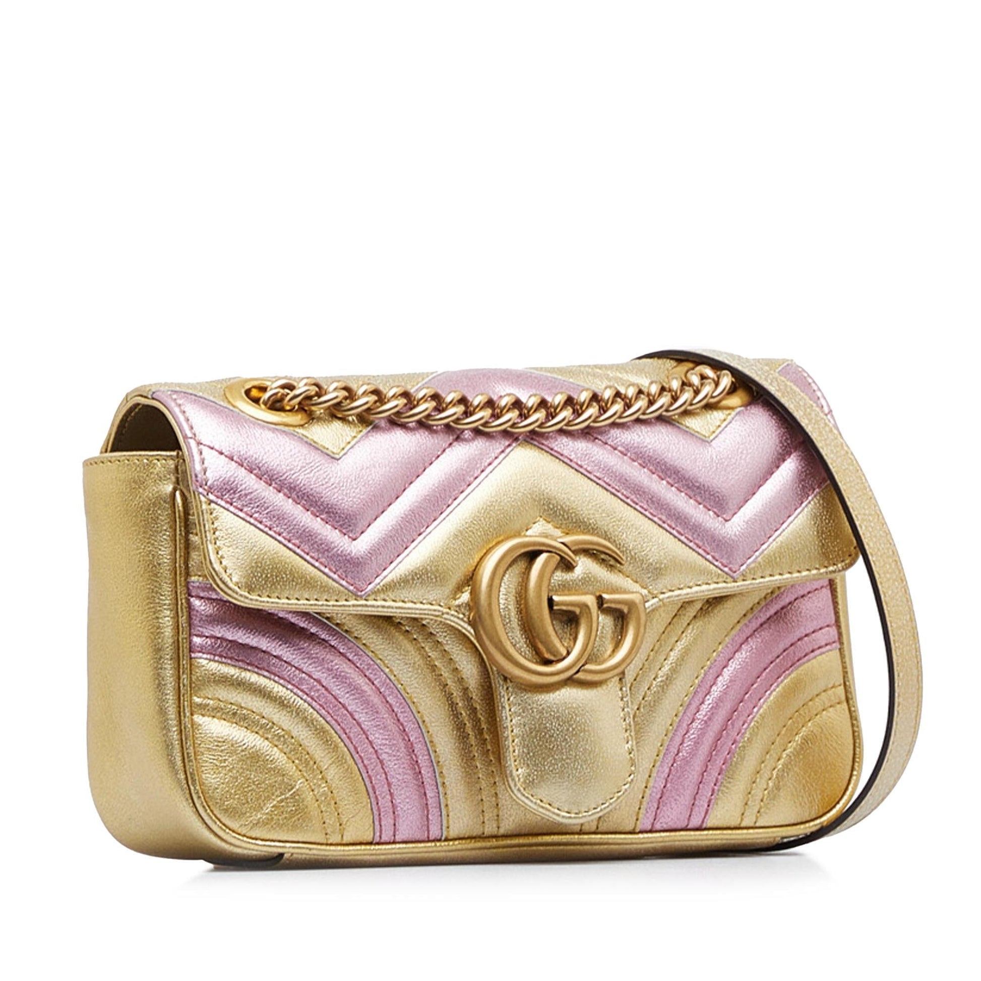 Gucci GG Marmont SHG-IzbFlG Matelasse Calf Gold Crossbody Bag