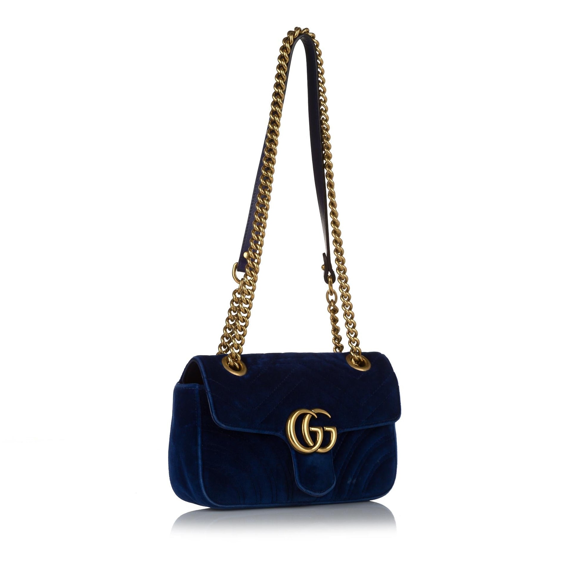 Gucci GG Marmont SHG Matelasse Blue Crossbody Bag