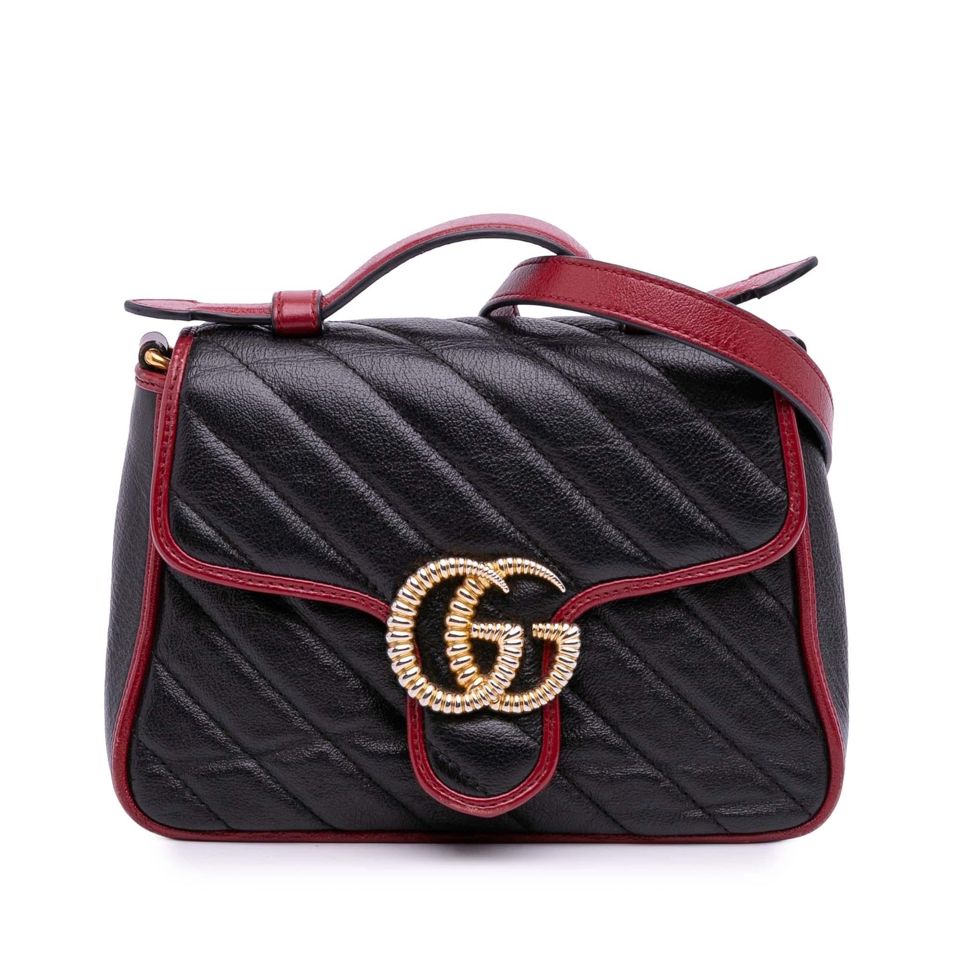 Gucci GG Marmont Torchon Top Handle Matelasse Leather Calf Black Satchel Bag
