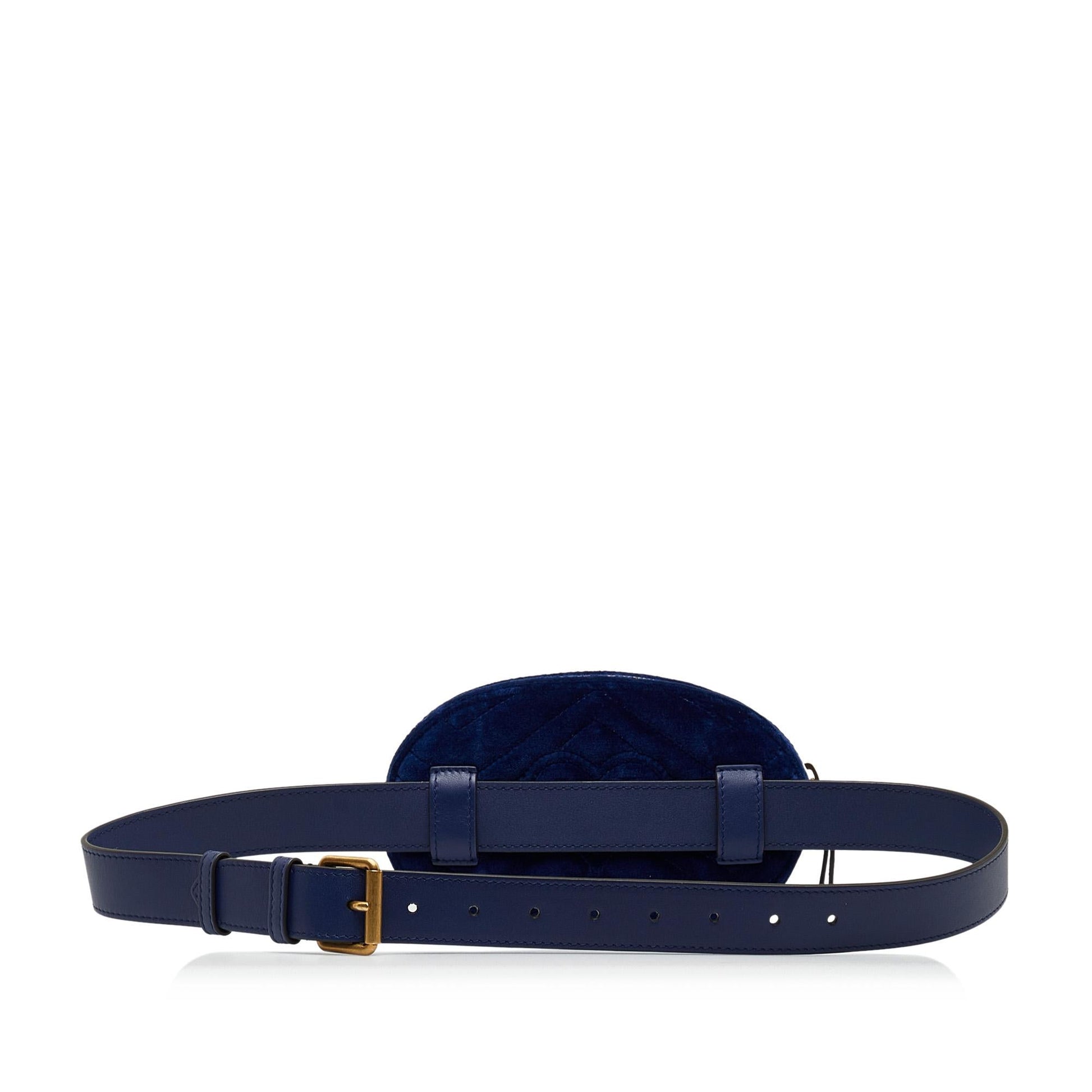 Gucci GG Marmont Velvet Belt SHG-U1En1f Matelasse Blue Accessory