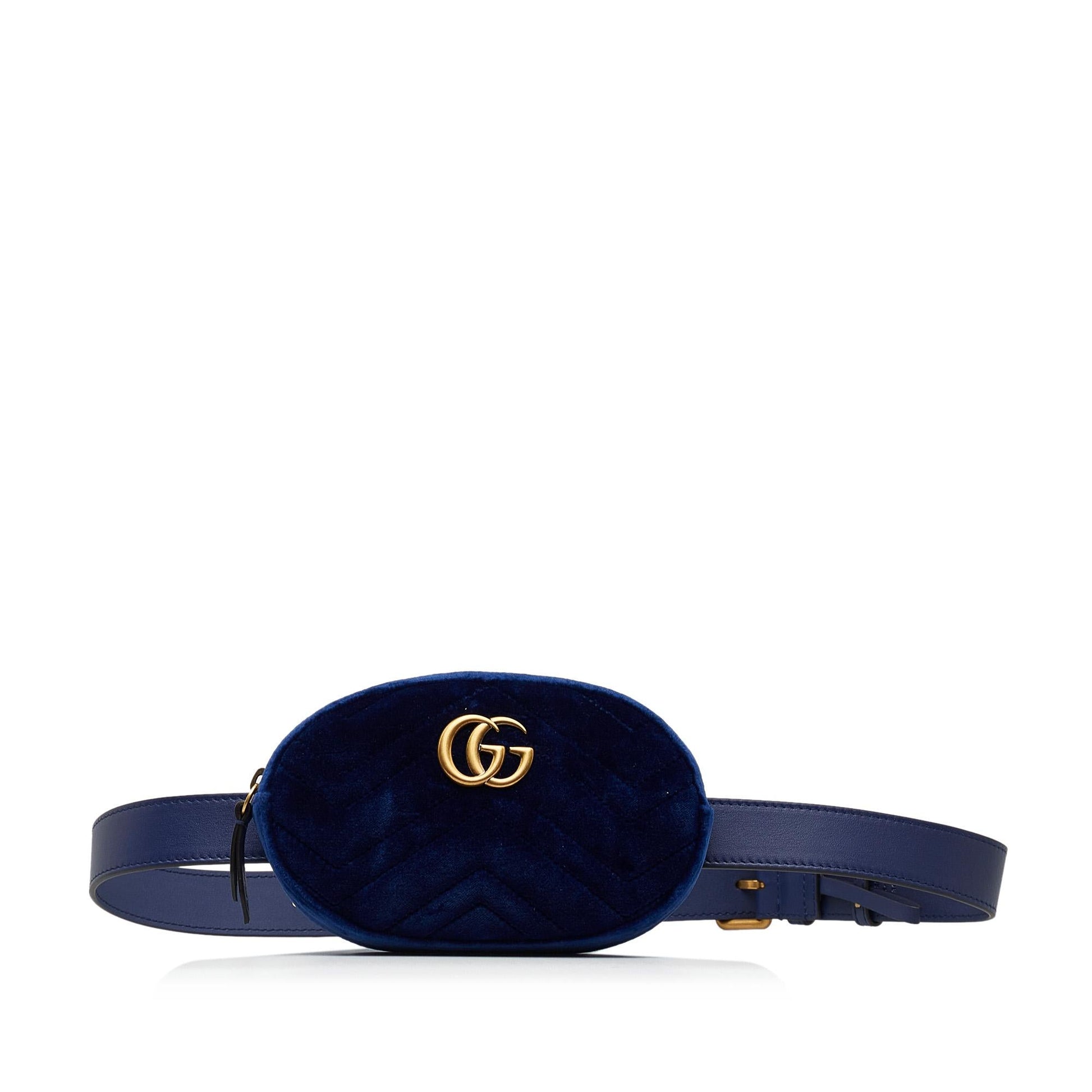 Gucci GG Marmont Velvet Belt SHG-U1En1f Matelasse Blue Accessory