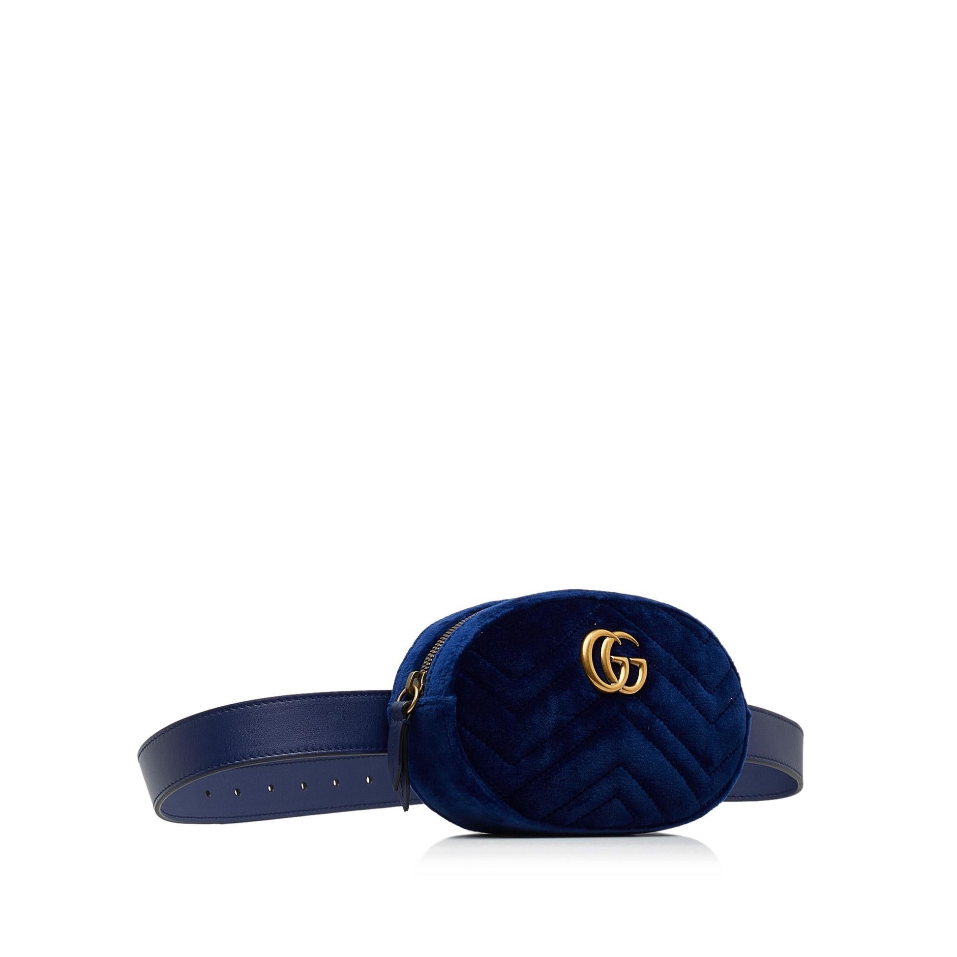 Gucci GG Marmont Velvet Belt SHG-U1En1f Matelasse Blue Accessory