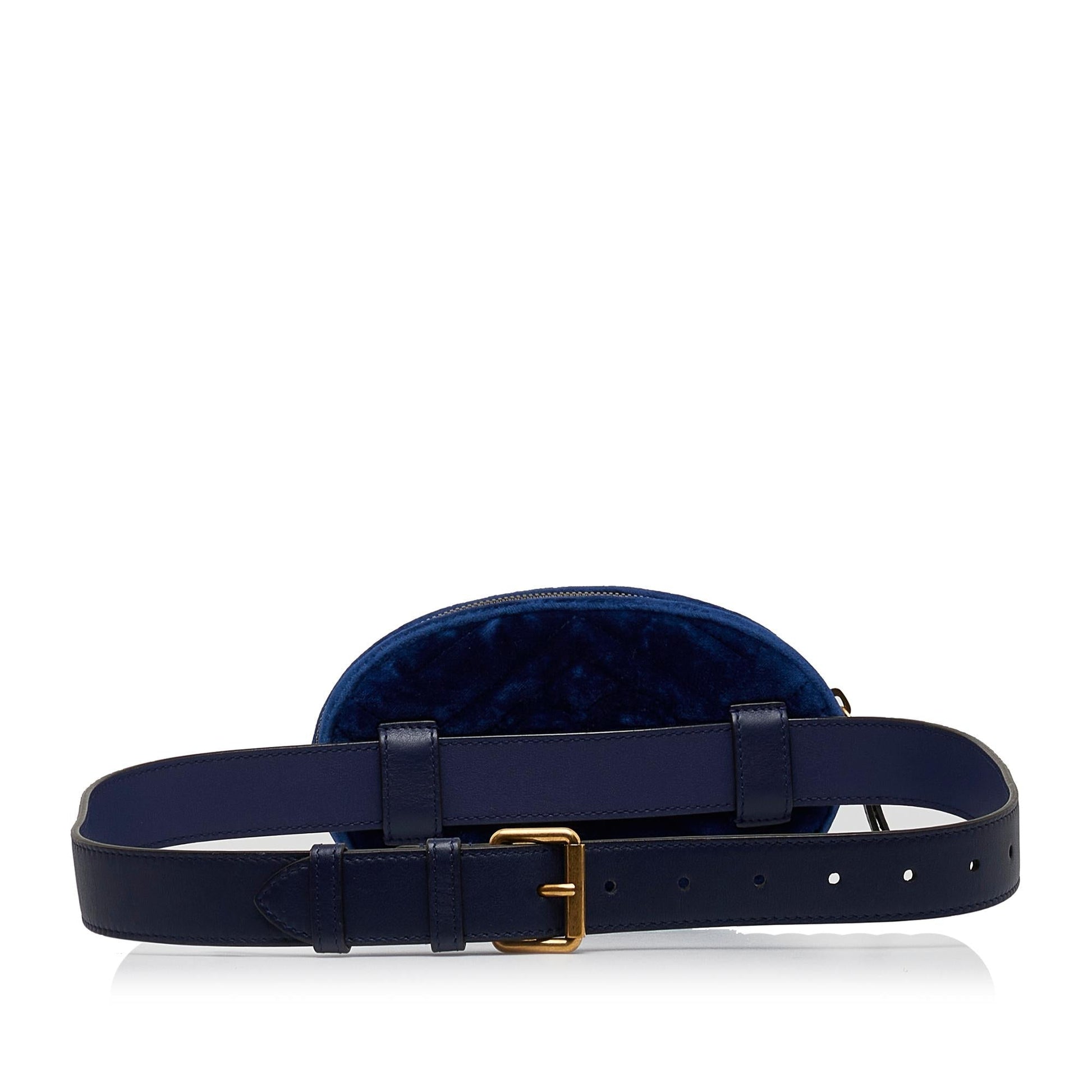 Gucci GG Marmont Velvet Belt SHG-xCsPvM Matelasse Blue Accessory