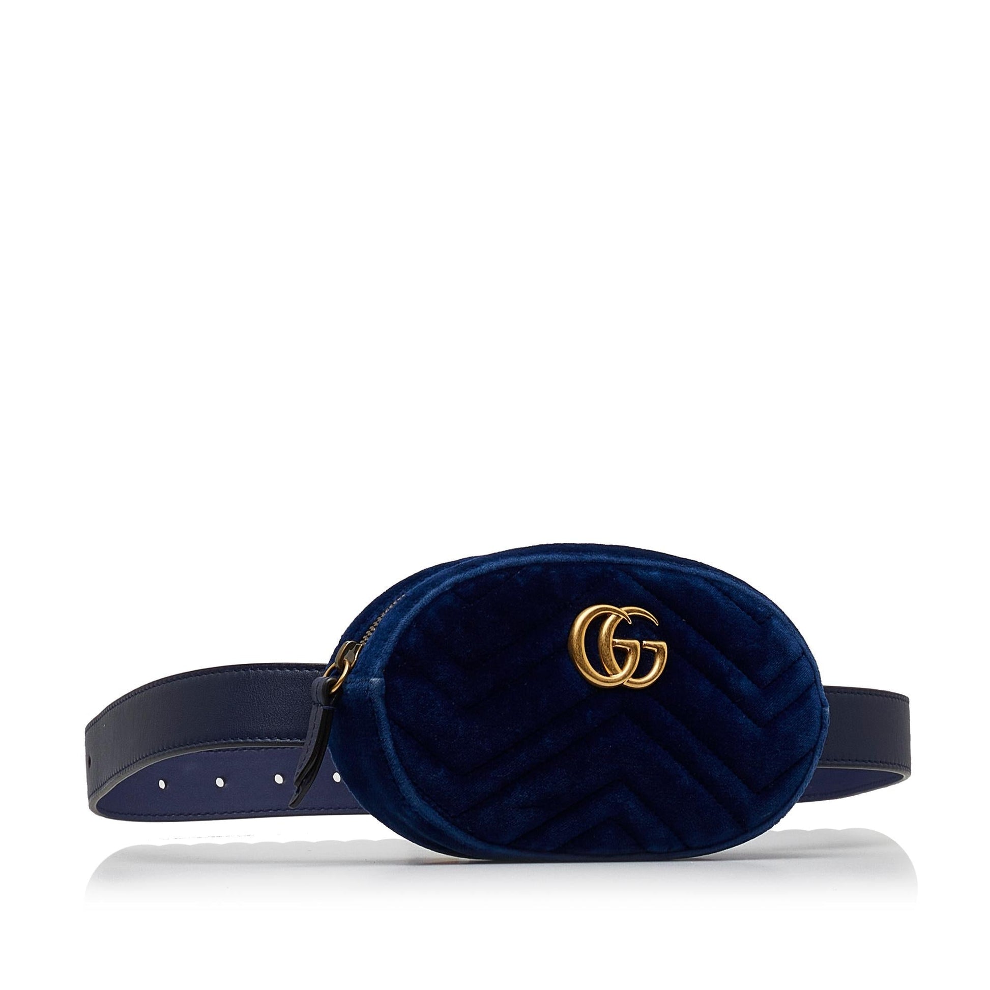 Gucci GG Marmont Velvet Belt SHG-xCsPvM Matelasse Blue Accessory
