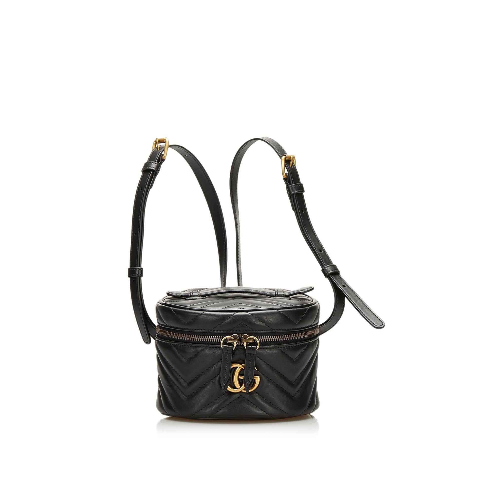 Gucci GG Marmont Round Backpack SHG Calf Black
