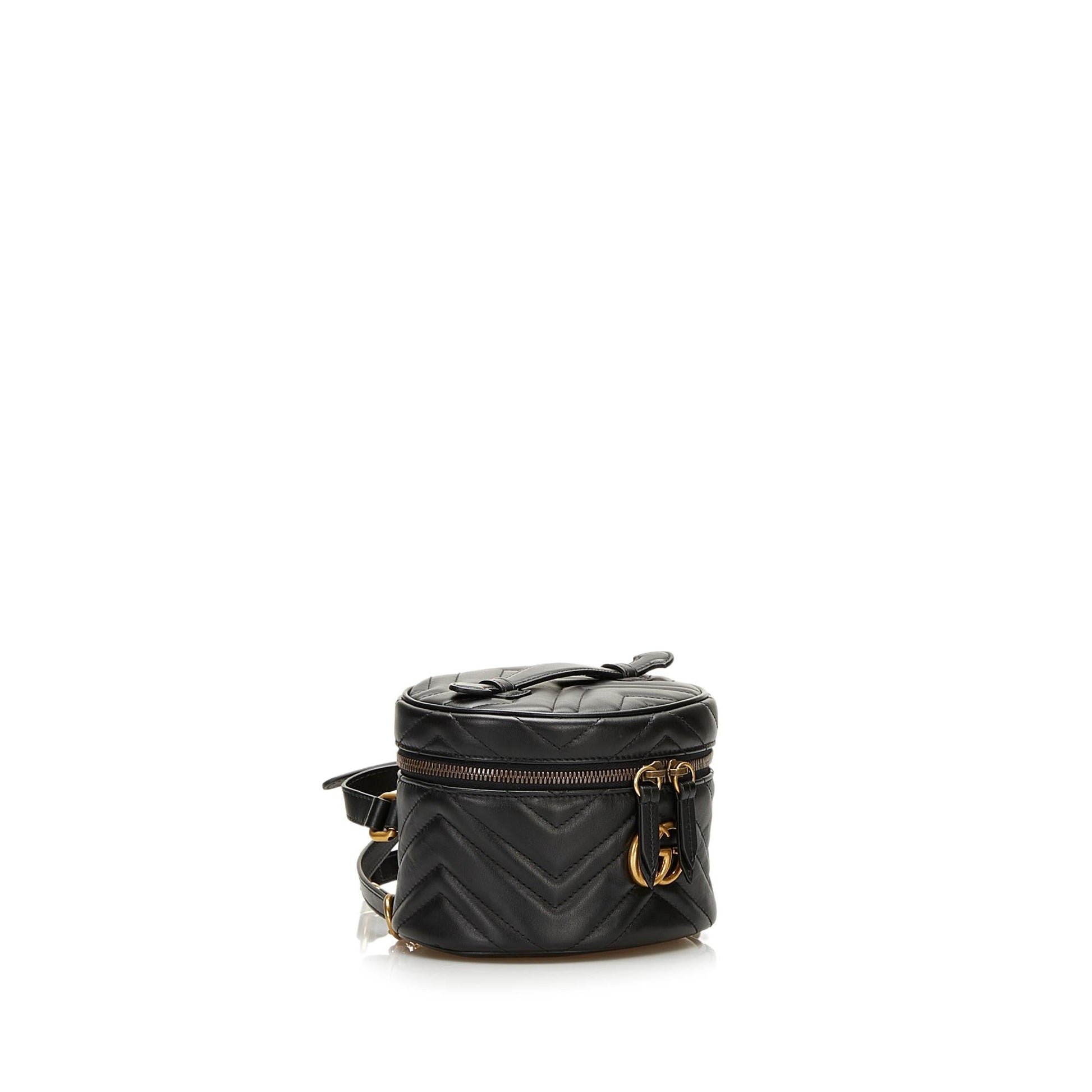 Gucci GG Marmont Round Backpack SHG Calf Black
