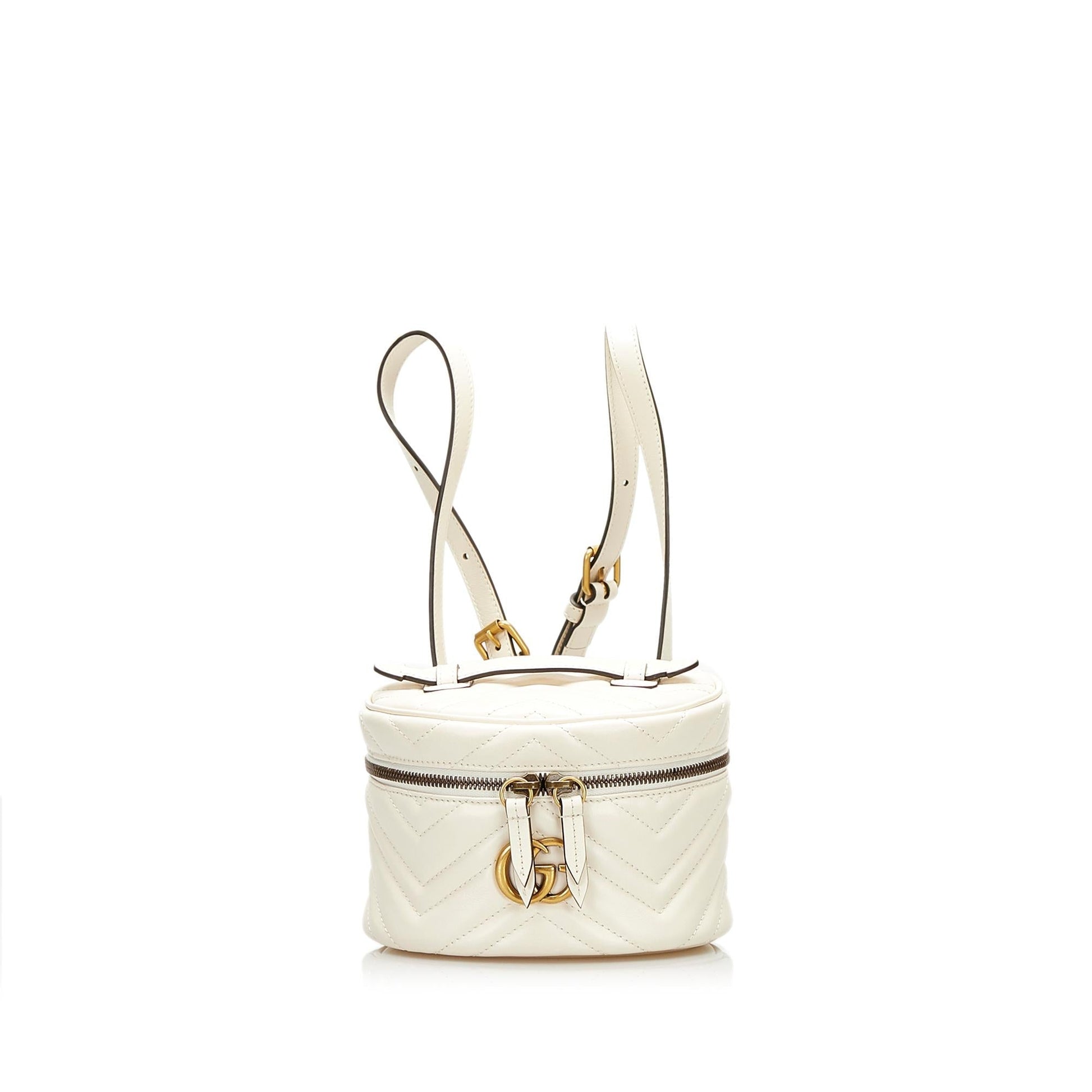 Gucci GG Marmont Round Backpack SHG Calf White