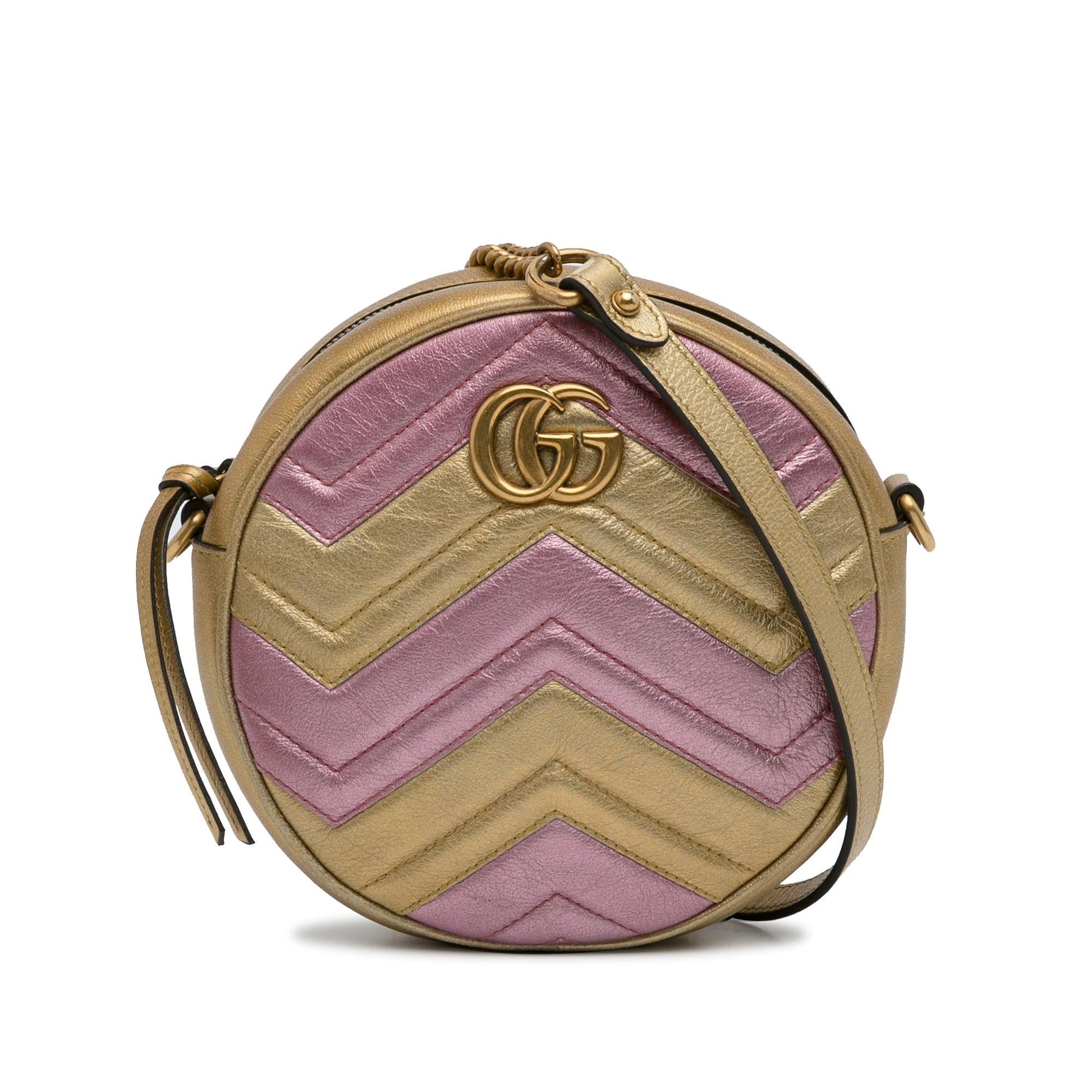 Gucci GG Marmont Round SHG-i53pVI Calf Pink Gold Crossbody Bag