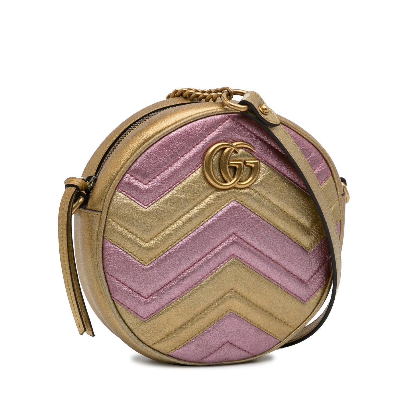 Gucci GG Marmont Round SHG-i53pVI Calf Pink Gold Crossbody Bag
