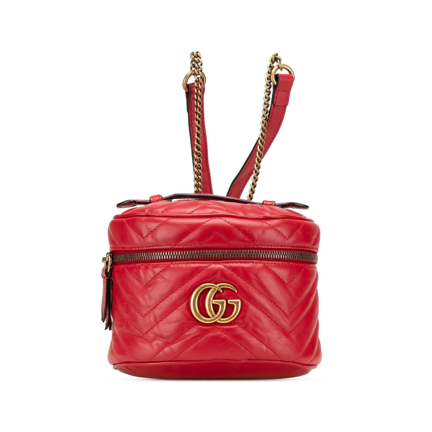 Gucci GG Marmont Round Backpack Matelasse Leather Calf Red