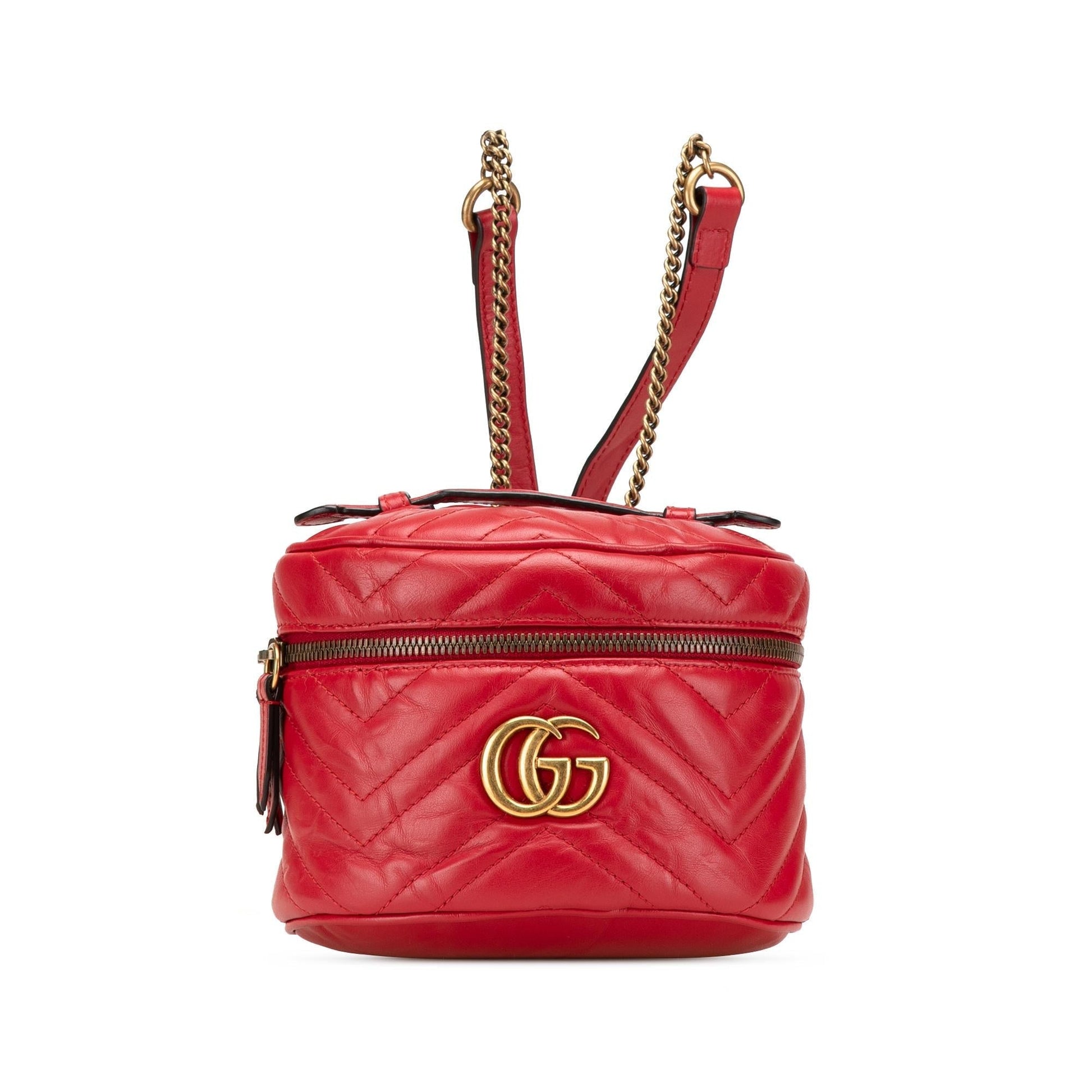 Gucci GG Marmont Round Backpack Matelasse Leather Calf Red