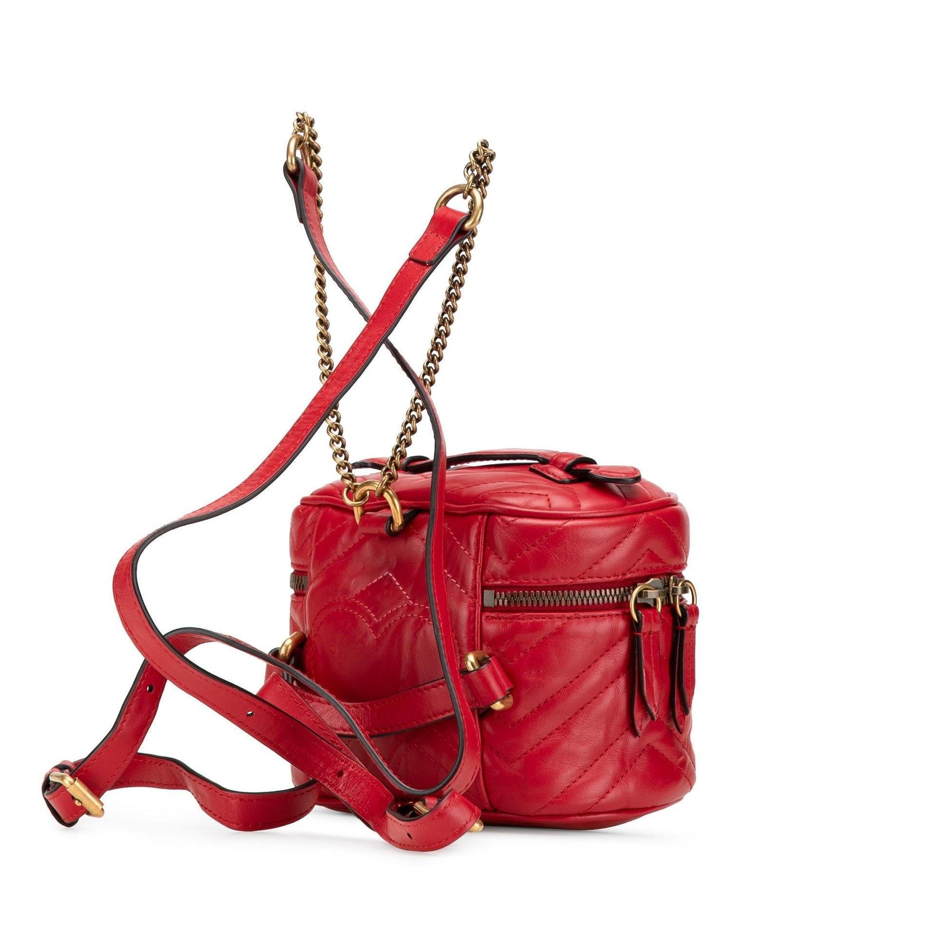 Gucci GG Marmont Round Backpack Matelasse Leather Calf Red Backpack 2