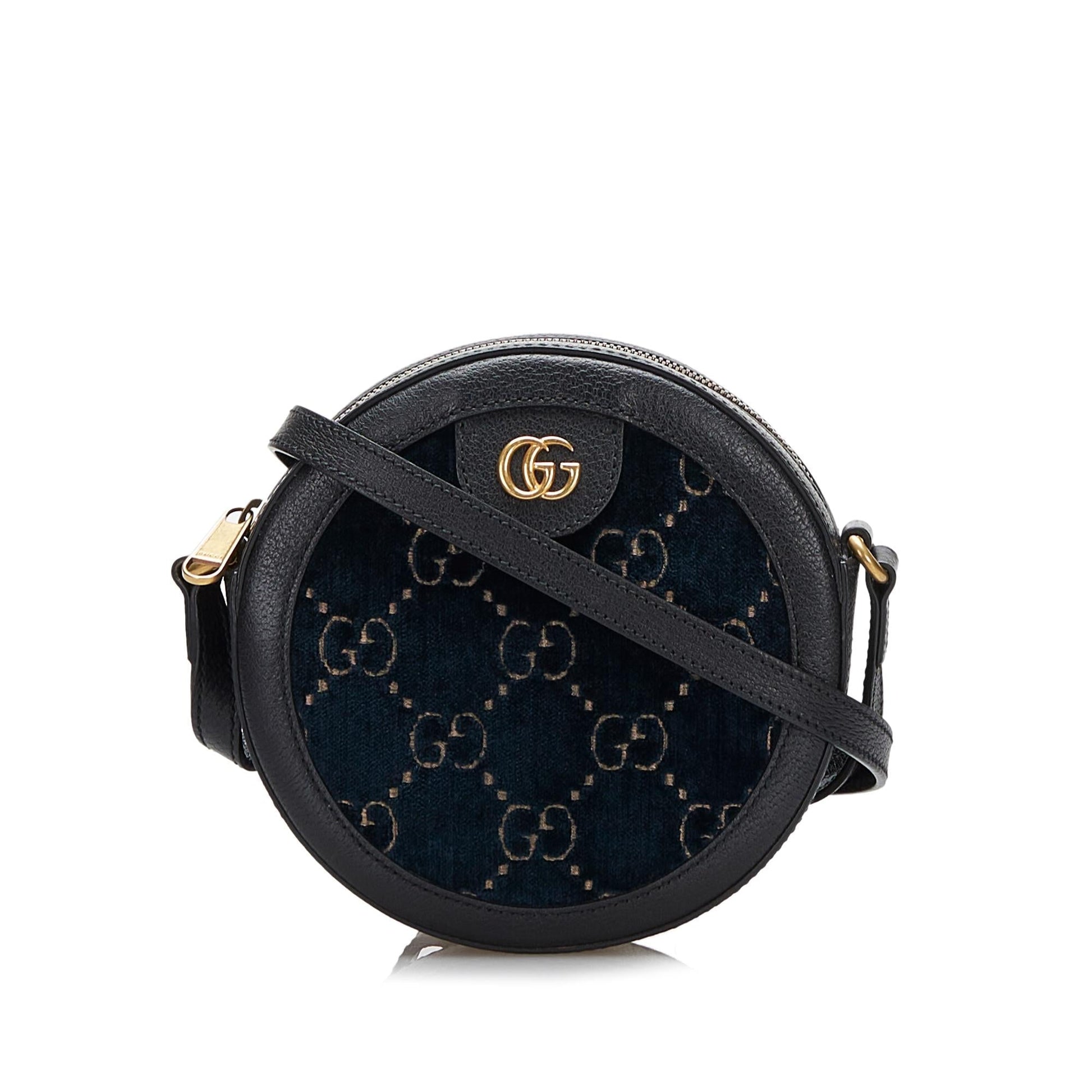 Gucci GG Marmont Round Velvet SHG-zcr70n Calf Blue Crossbody Bag