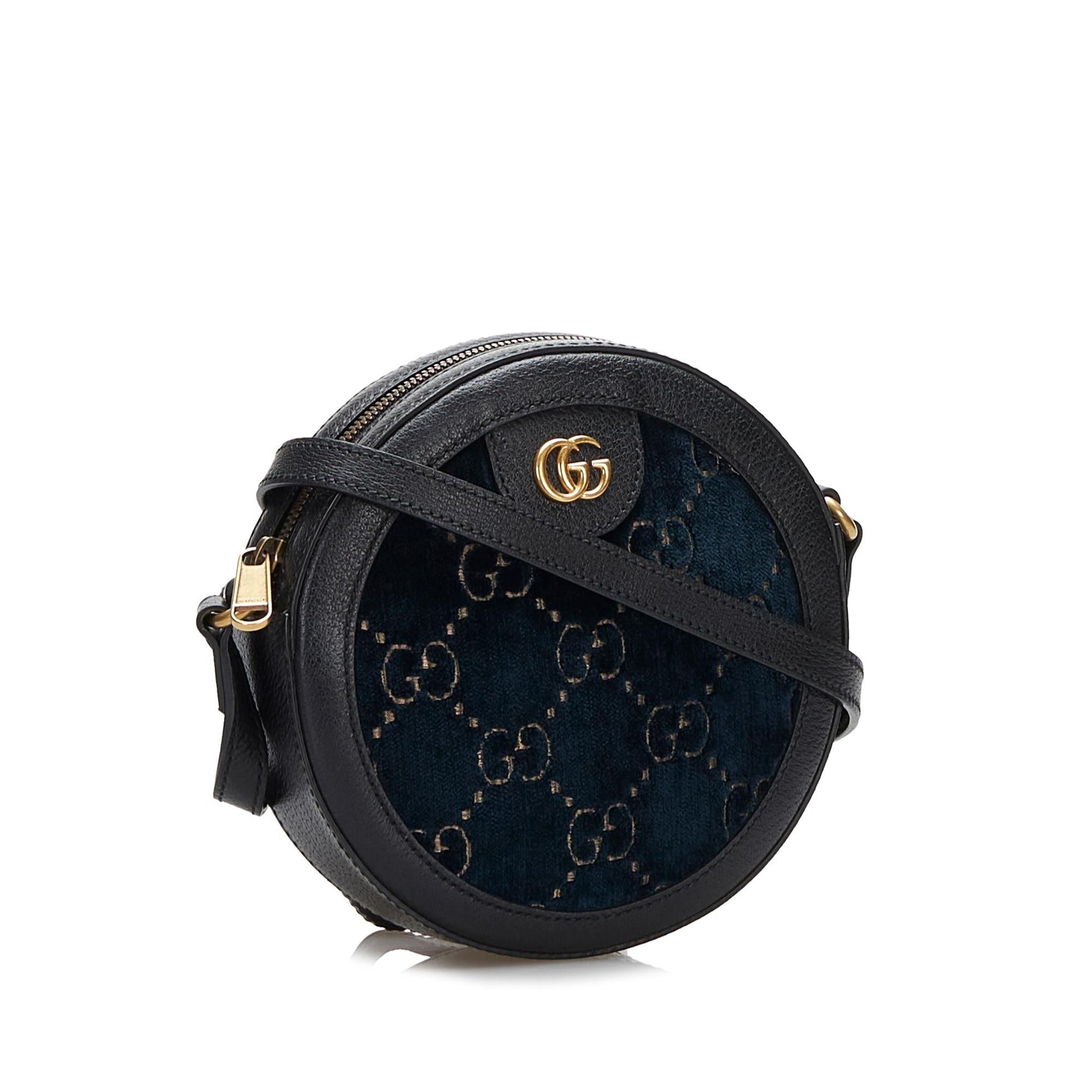 Gucci GG Marmont Round Velvet SHG-zcr70n Calf Blue Crossbody Bag