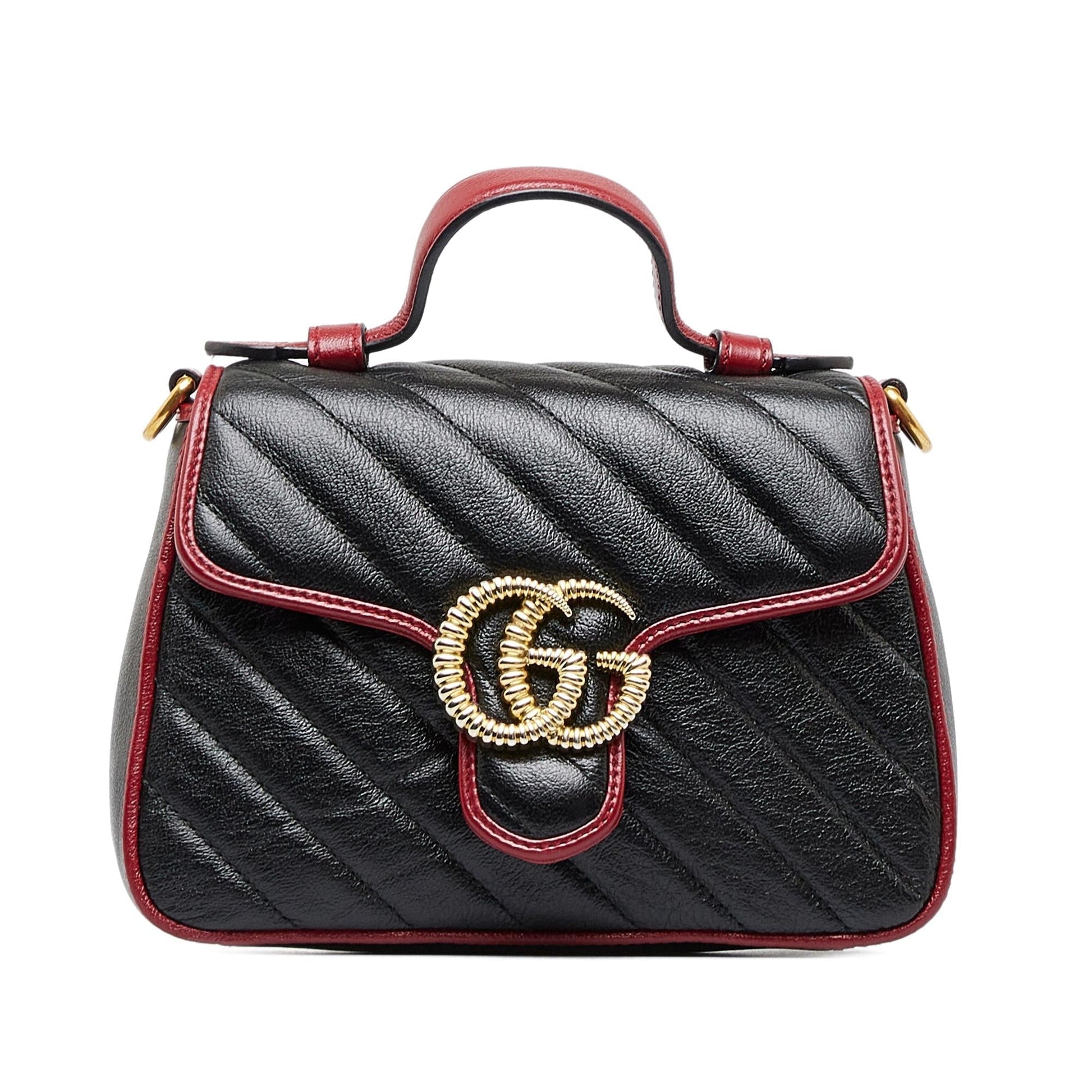 Gucci GG Marmont Torchon SHG-aTMmV7 Calf Black Red Satchel Bag