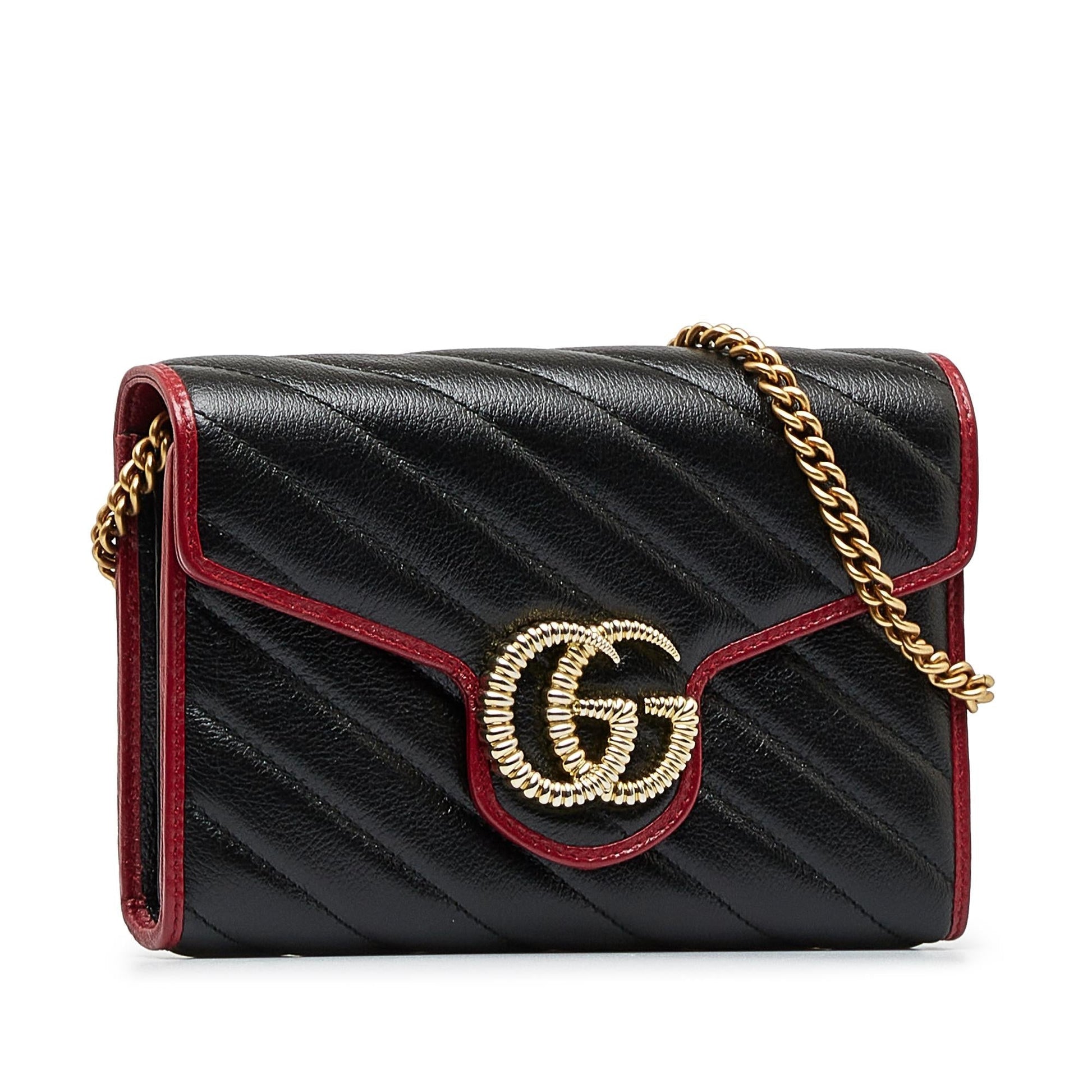Gucci GG Marmont Torchon Wallet on Calf Black Chain Crossbody Bag