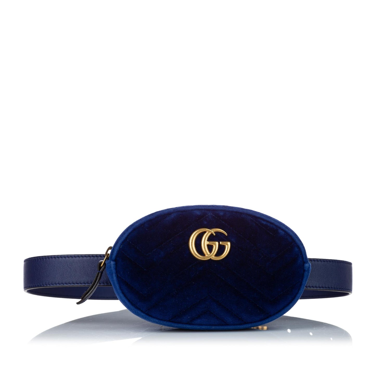 Gucci GG Marmont Velvet Belt SHG Calf Blue Accessory