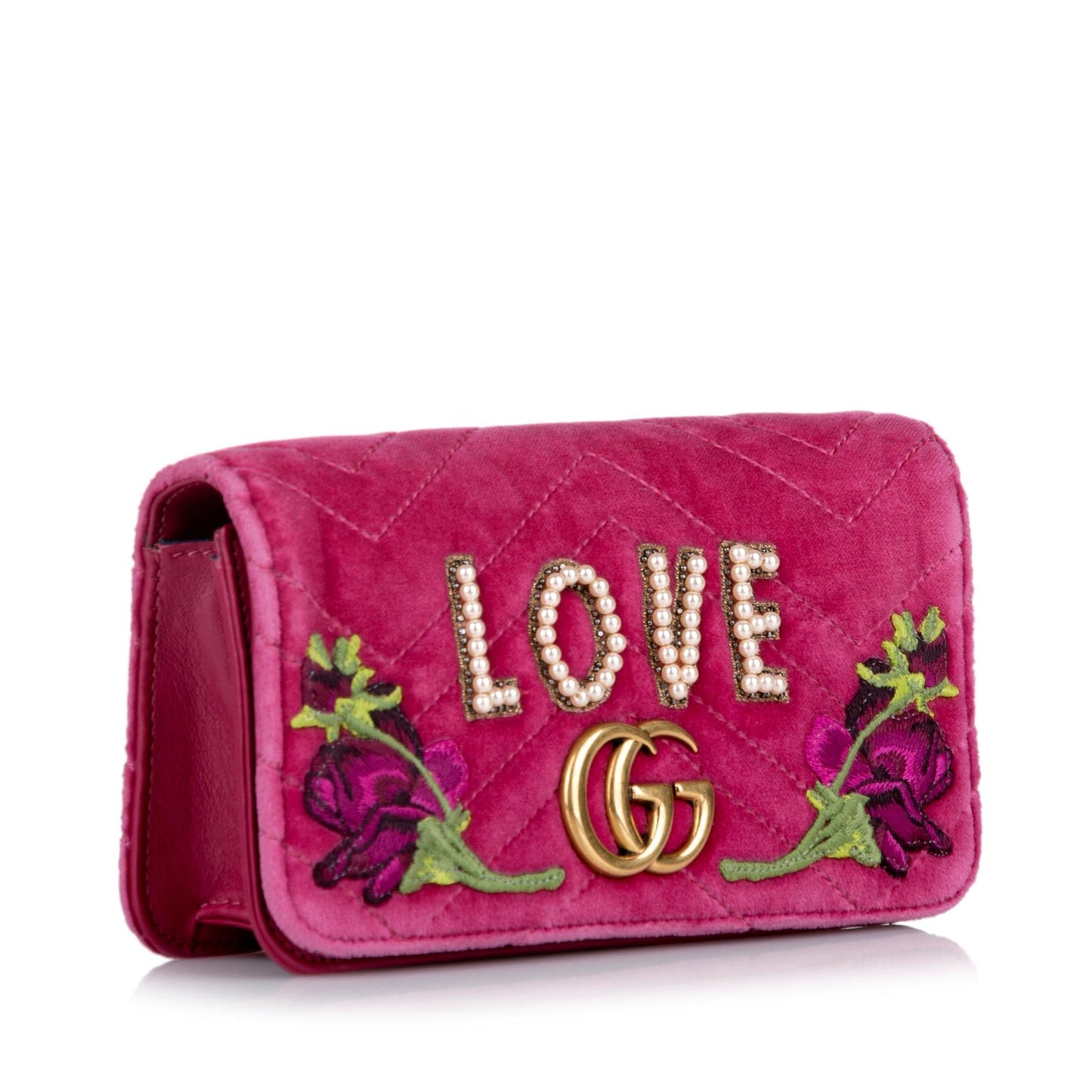 Gucci GG Marmont Velvet SHG Pink Crossbody Bag