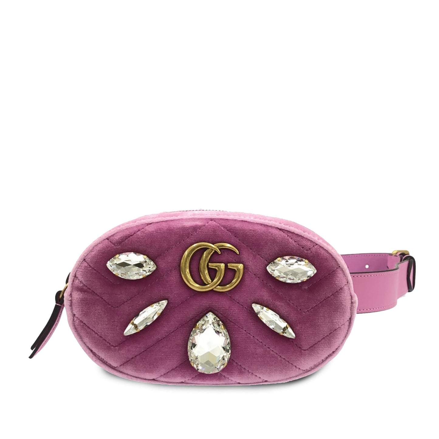 Gucci GG Marmont Velvet Crystal Belt Pink Accessory