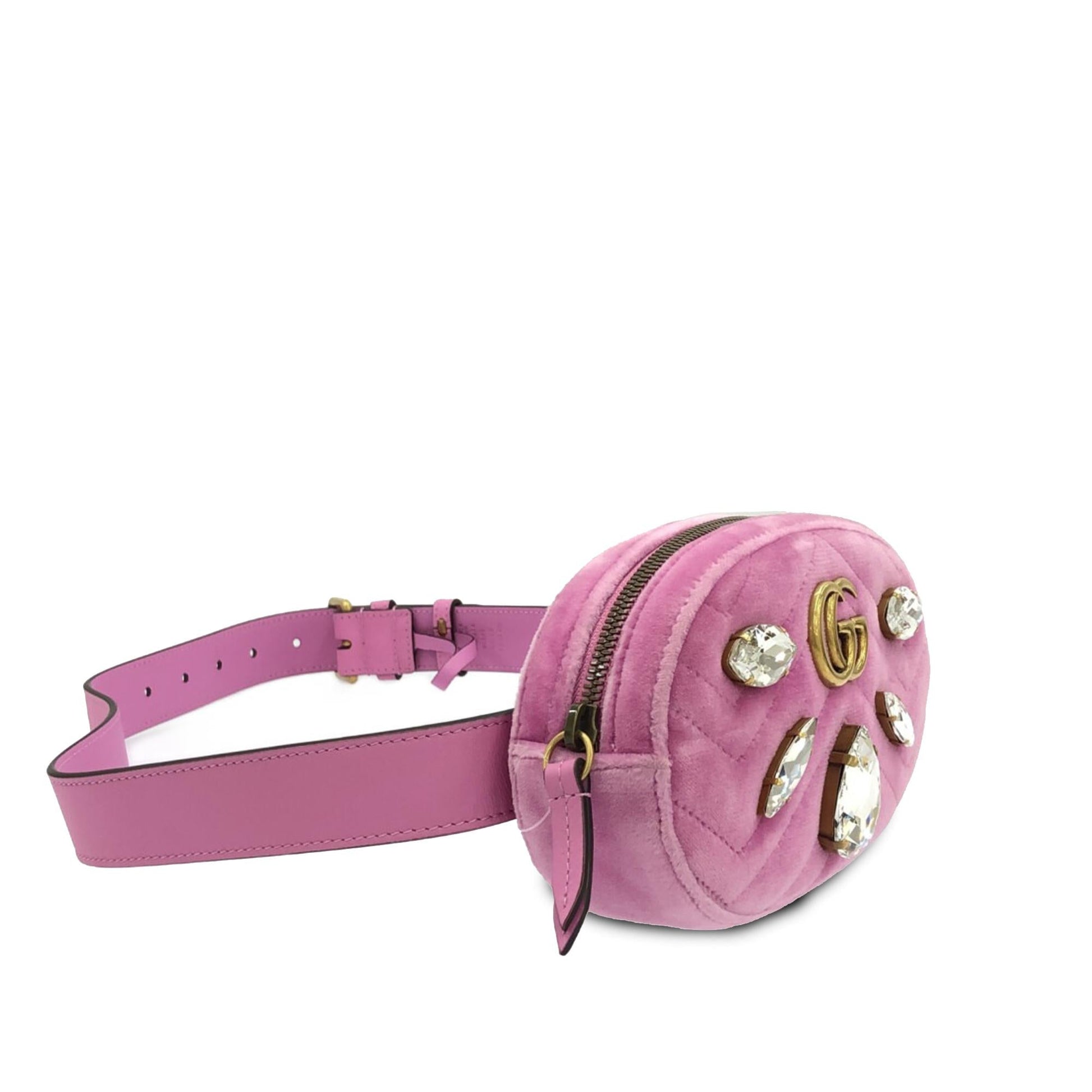Gucci GG Marmont Velvet Crystal Belt Pink Accessory