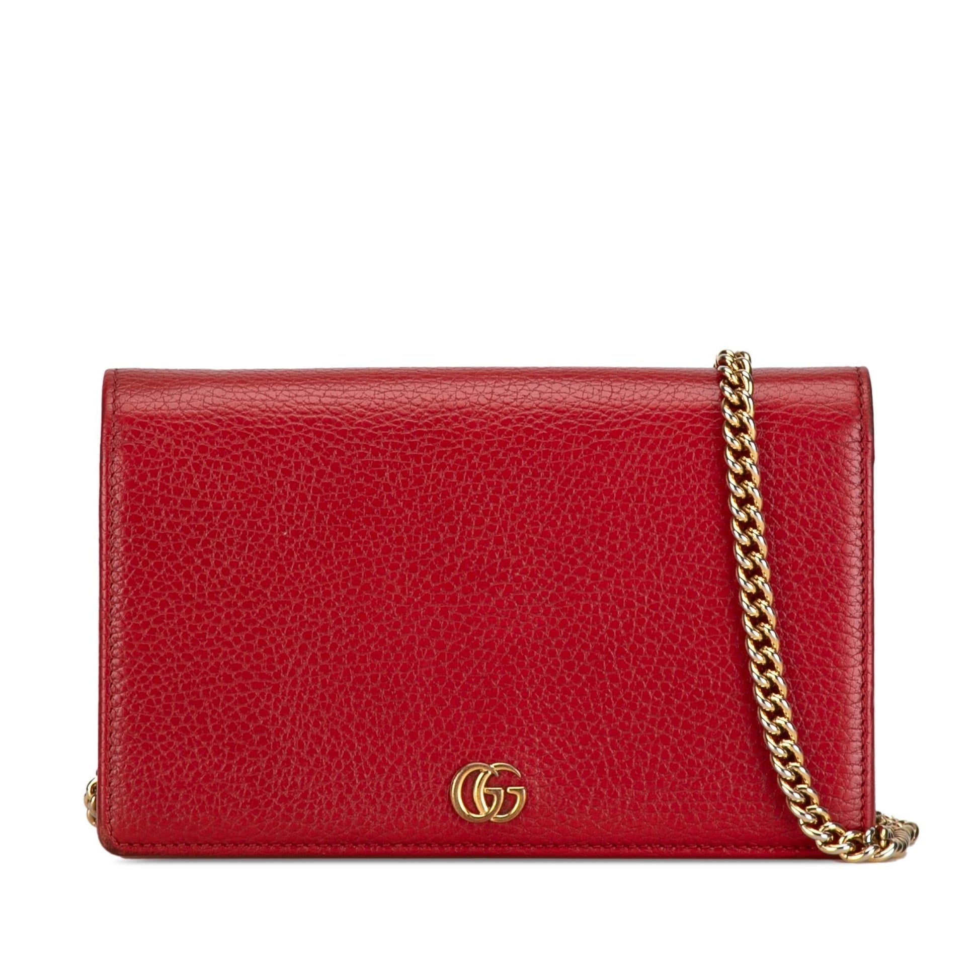 Gucci GG Marmont Wallet On SHG-m73NS7 Calf Red Chain Crossbody Bag