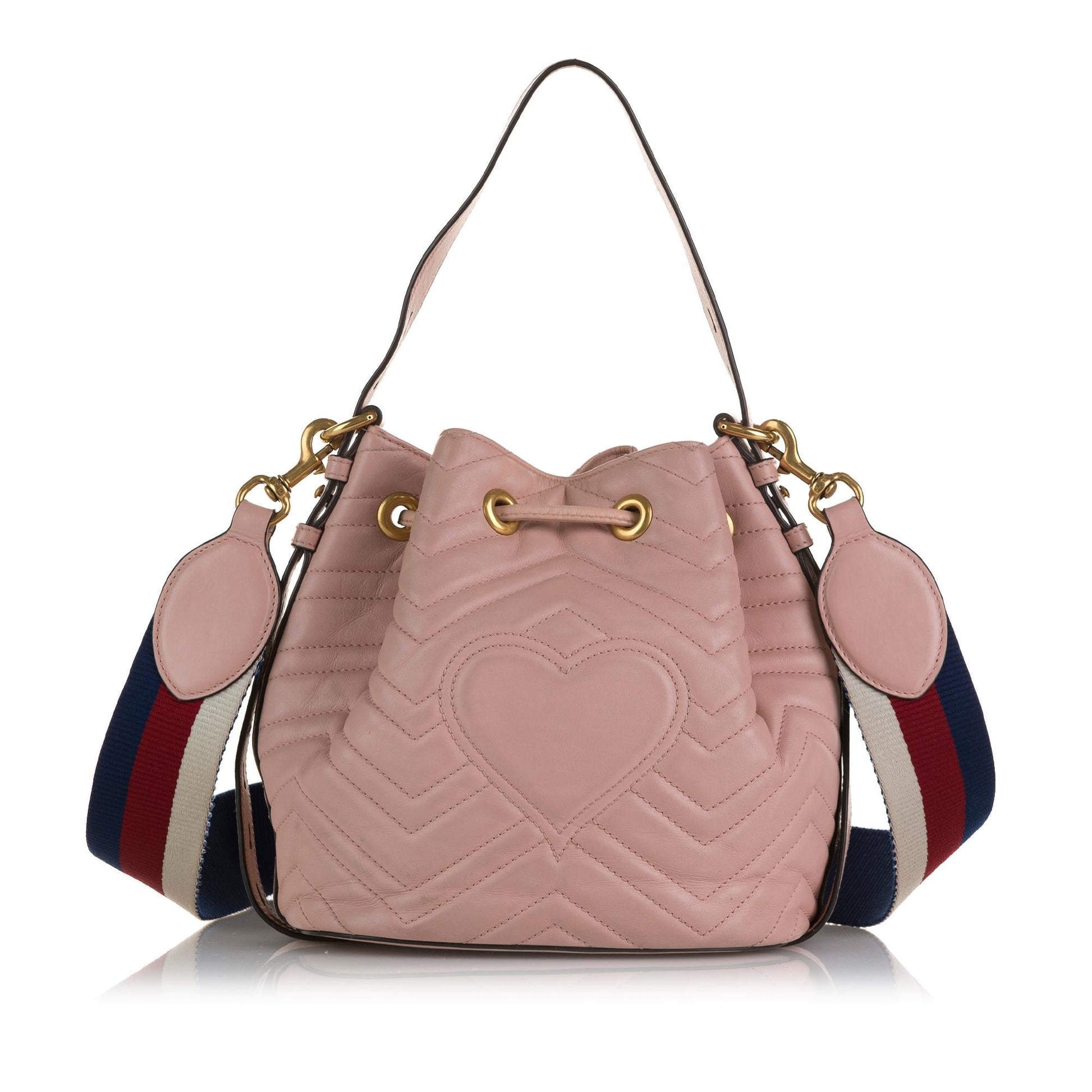 Gucci GG Marmont Web SHG-QWqd0K Calf Pink Bucket Shoulder Bag