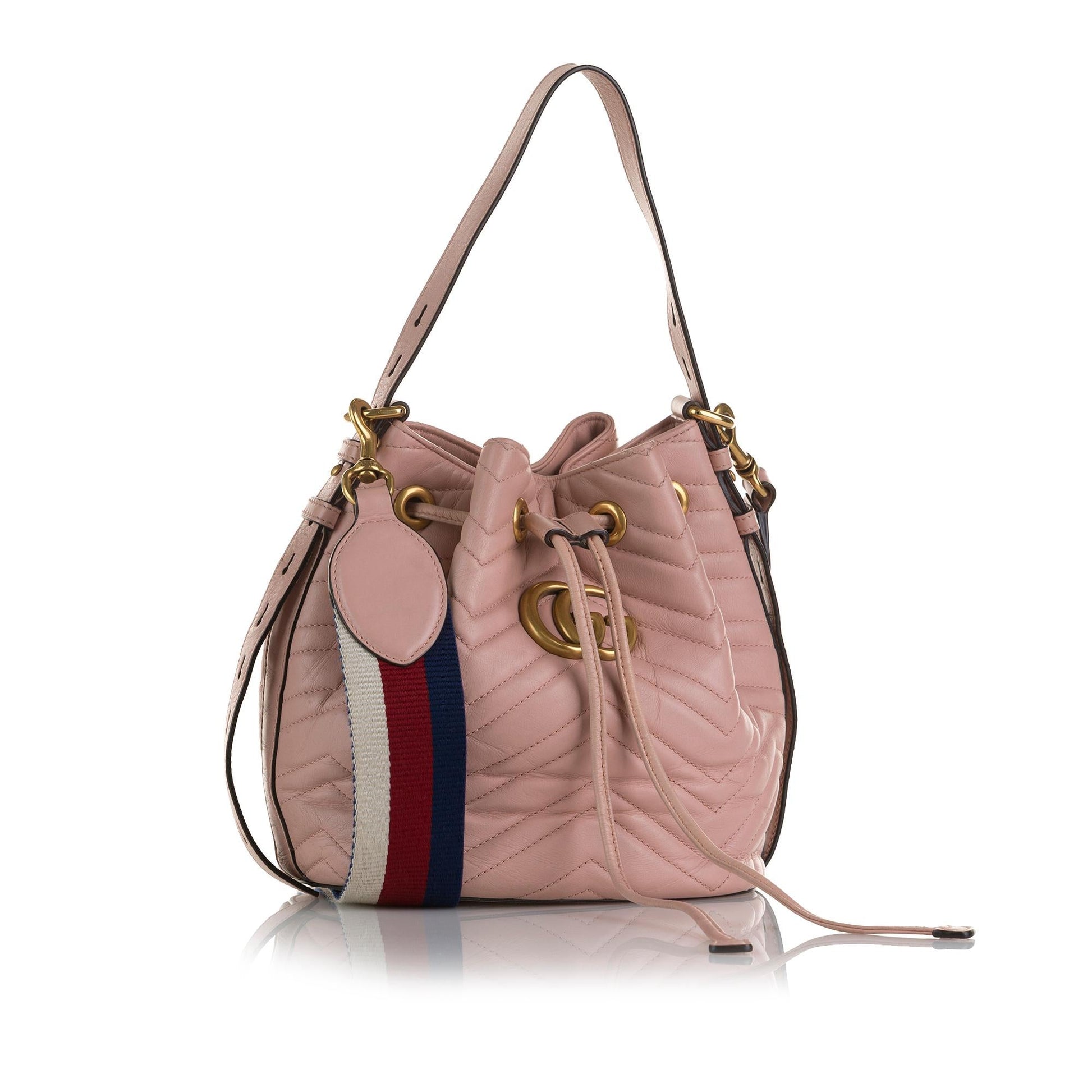Gucci GG Marmont Web SHG-QWqd0K Calf Pink Bucket Shoulder Bag