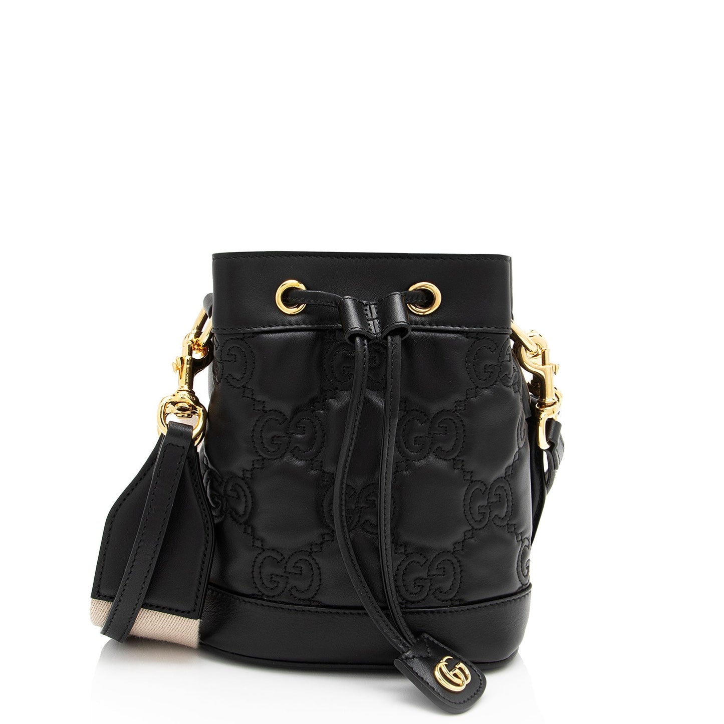Gucci Jumbo GG Bucket Matelasse Leather Nylon Black Crossbody Bag