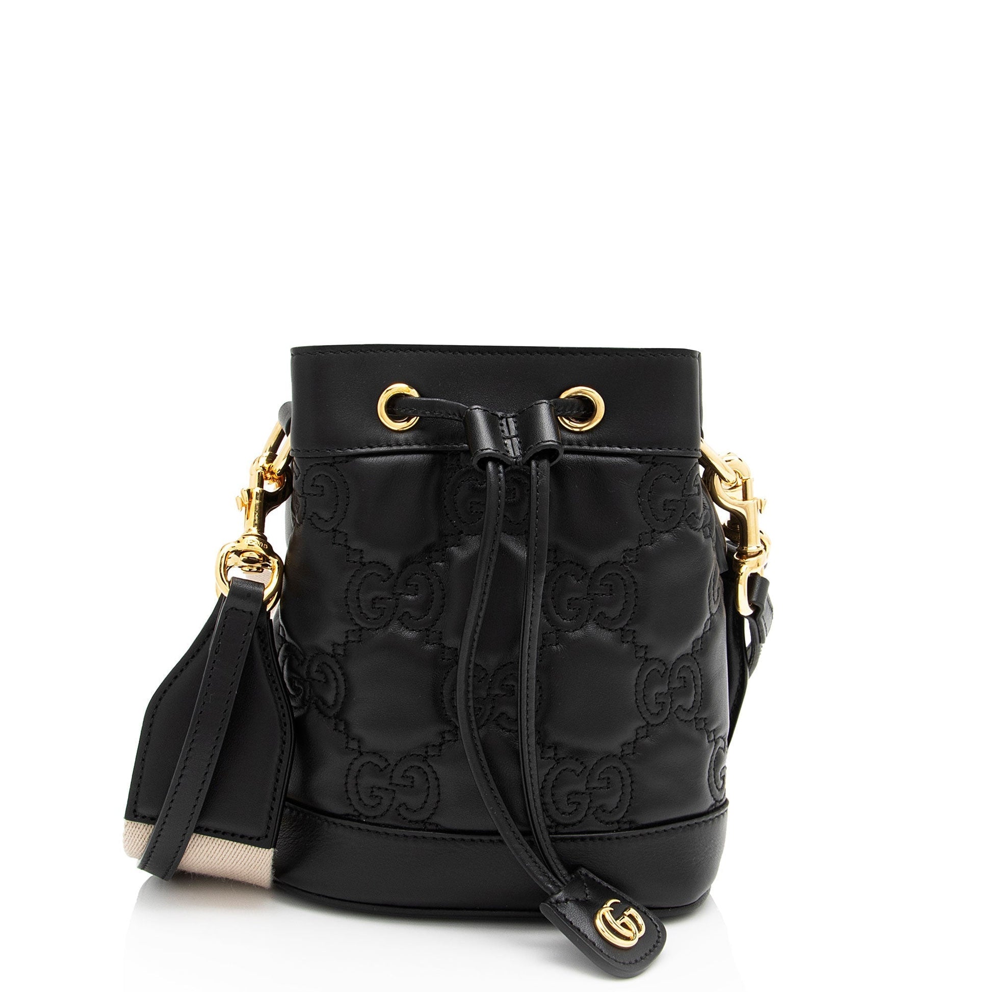 Gucci Jumbo GG Bucket Matelasse Leather Nylon Black Crossbody Bag